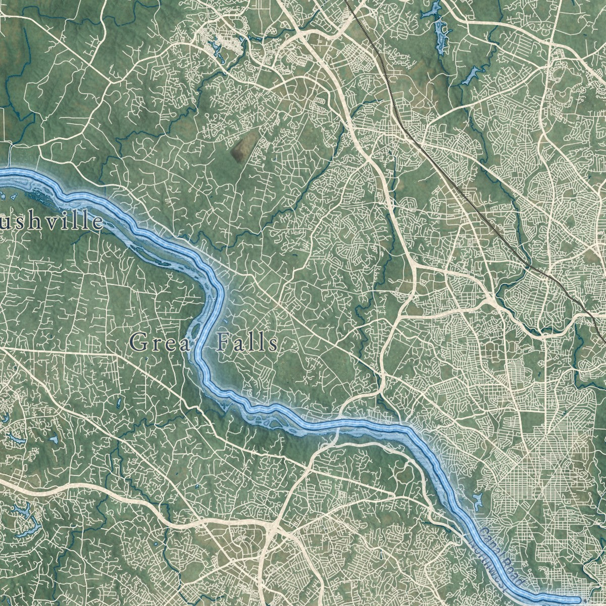 Close-up of the map of C&O Canal, Maryland print showing street and building detail