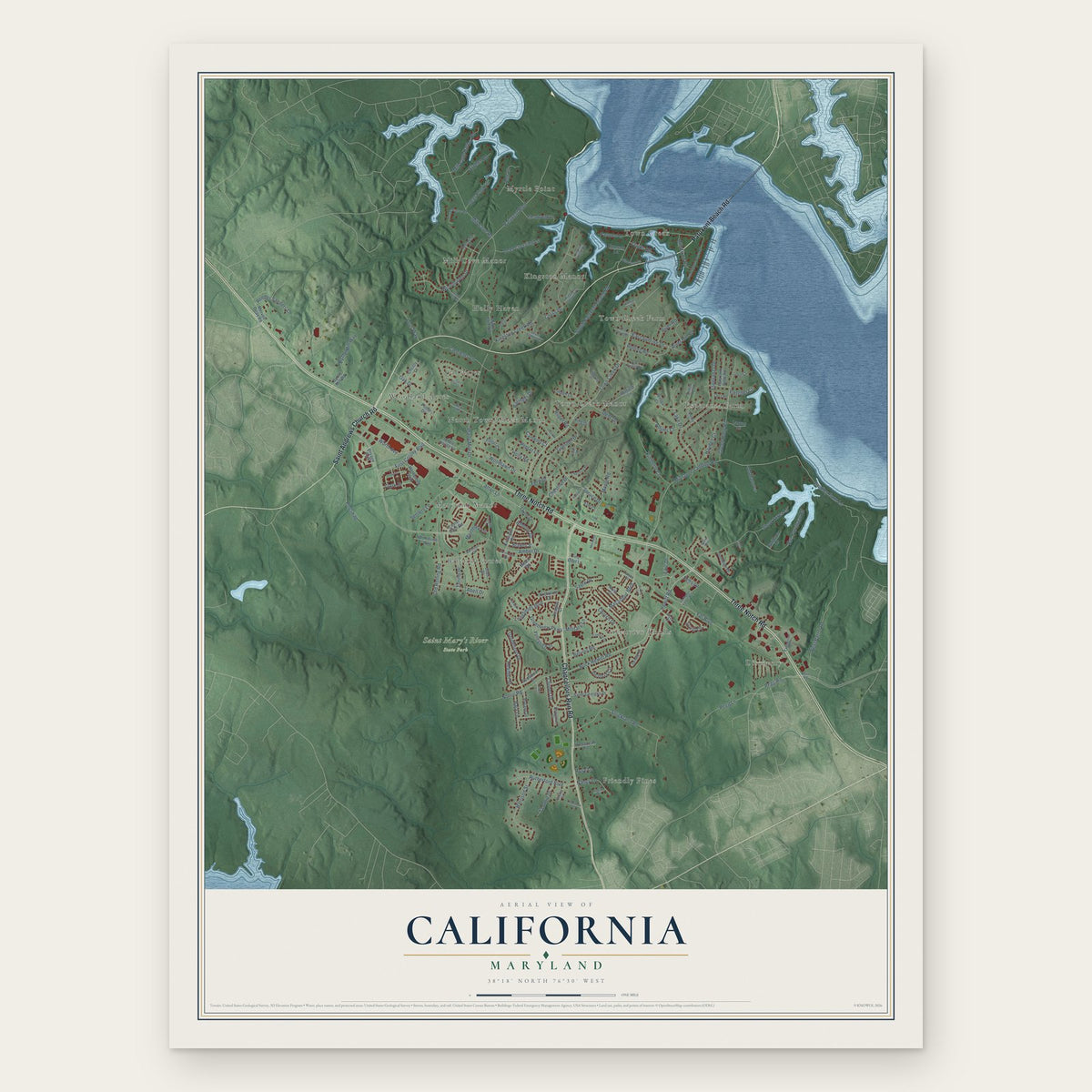 California, Maryland map print, the full design