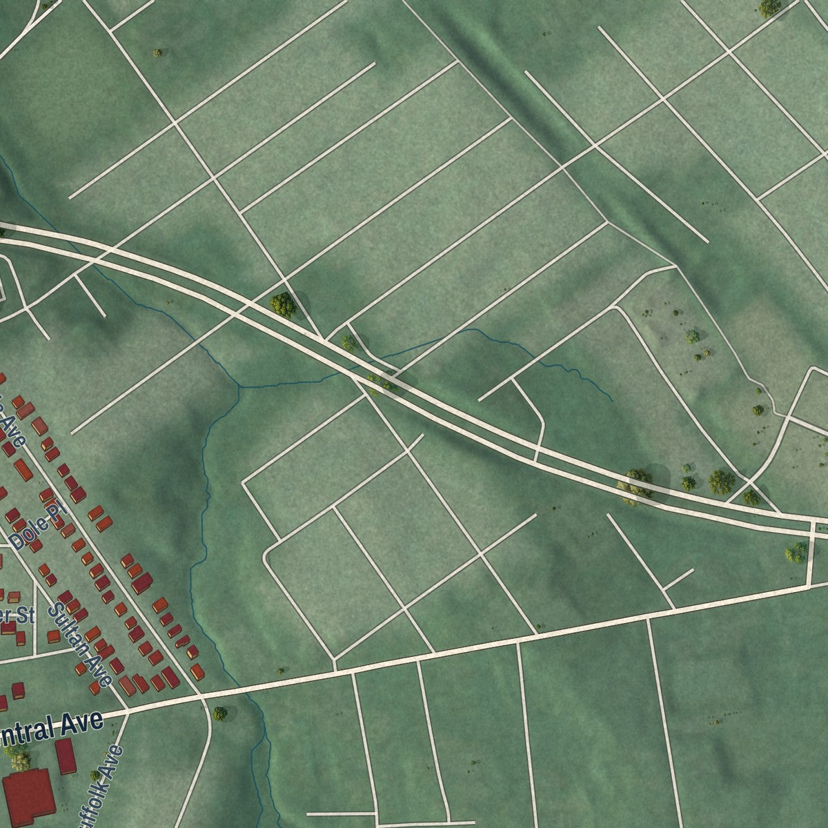 Second close-up of the map of Capitol Heights, Maryland print showing more streets and buildings