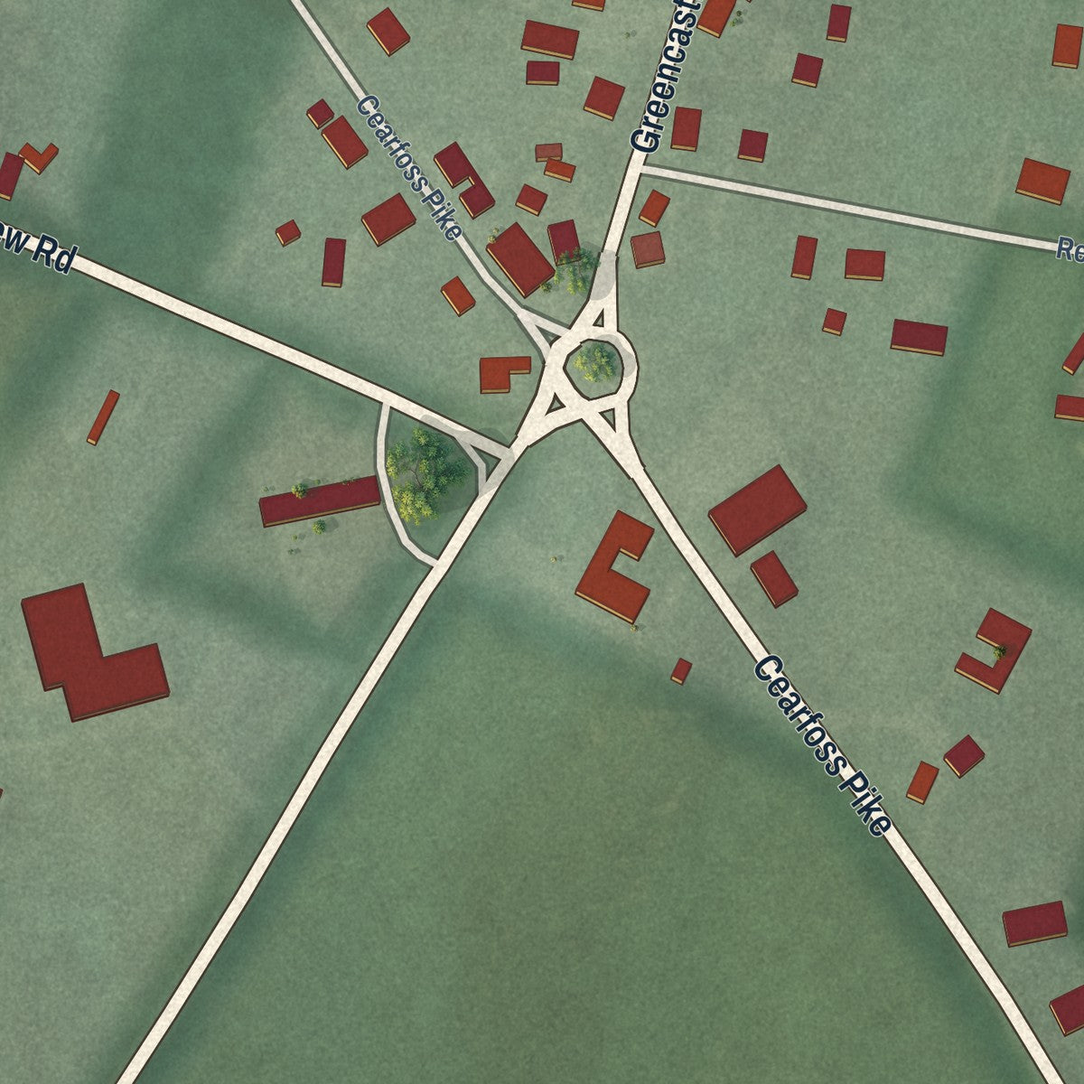 Close-up of the map of Cearfoss, Maryland print showing street and building detail