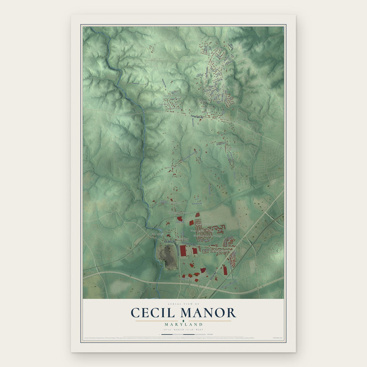 Cecil Manor, Maryland map print, the full design