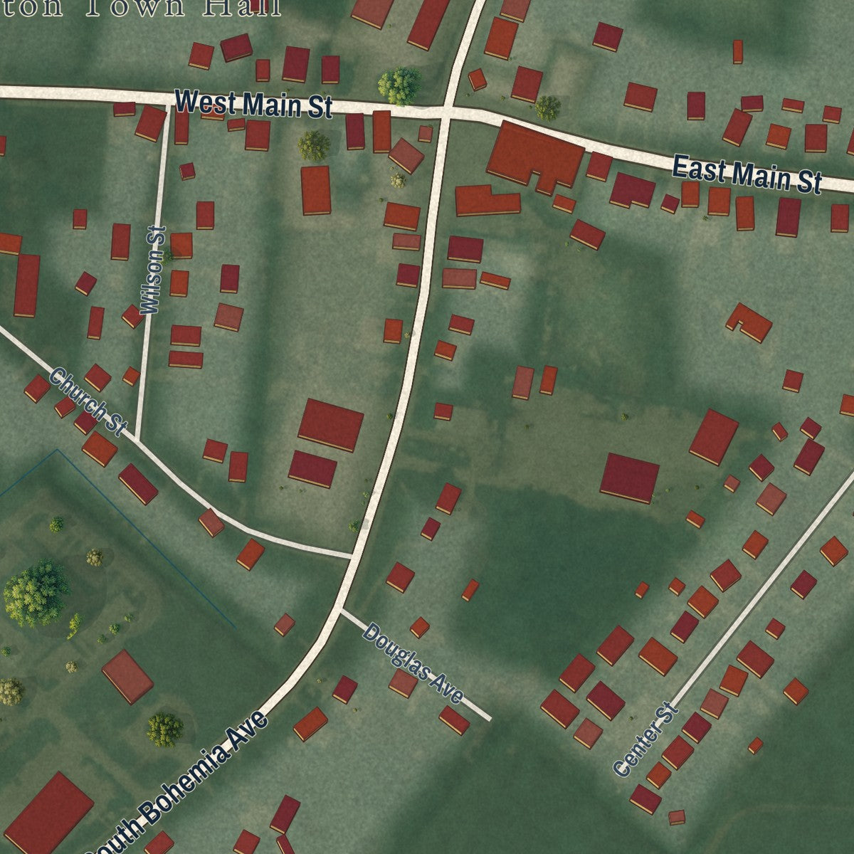 Close-up of the map of Cecilton, Maryland print showing street and building detail