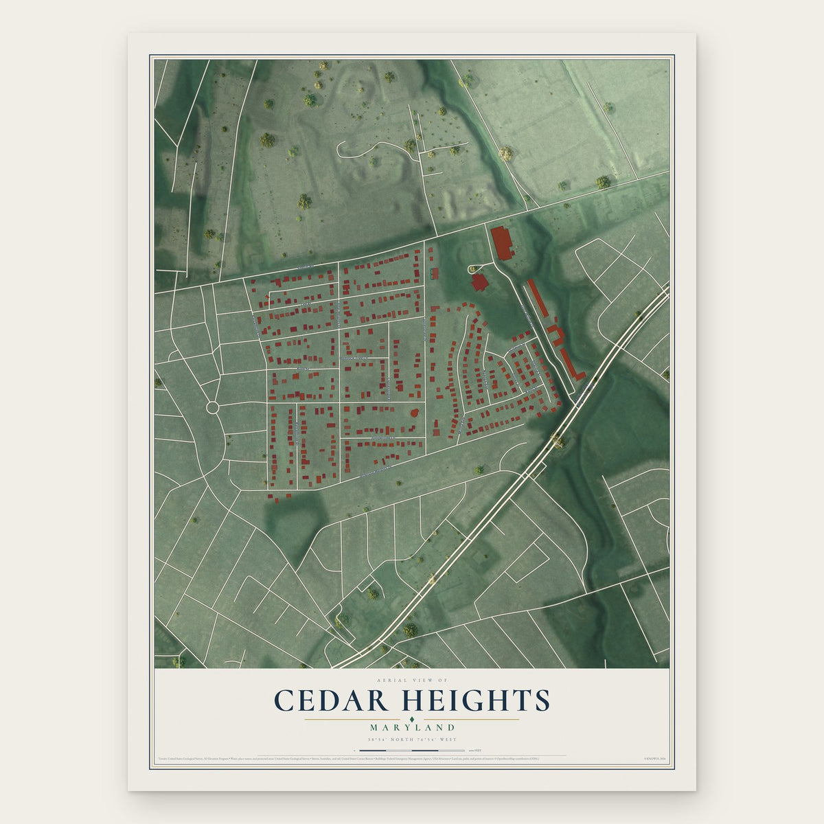 Cedar Heights, Maryland map print, the full design