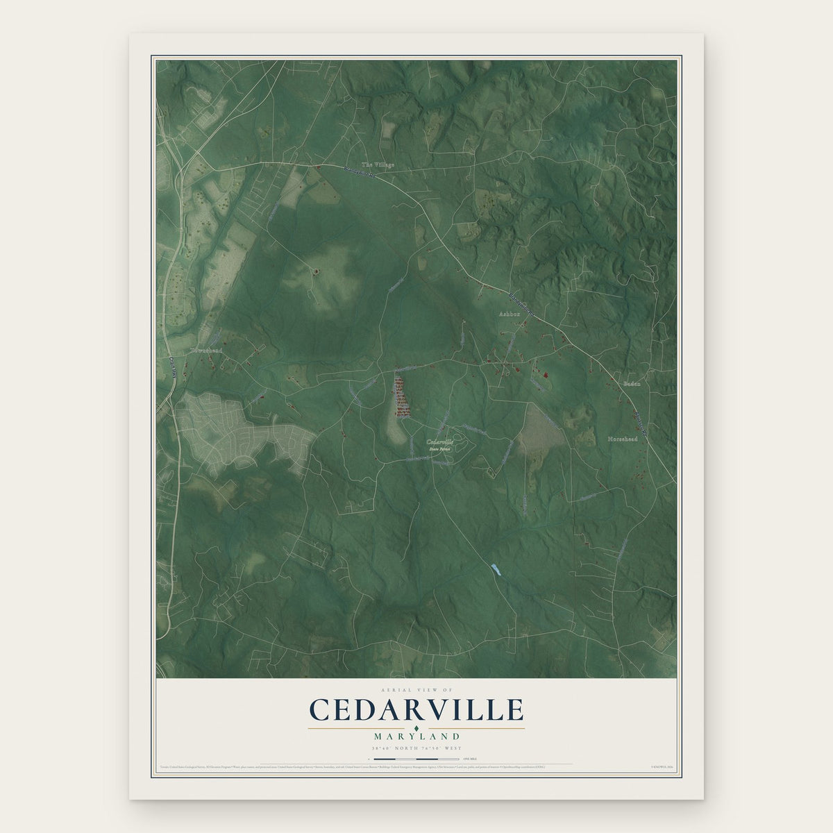 Cedarville, Maryland map print, the full design
