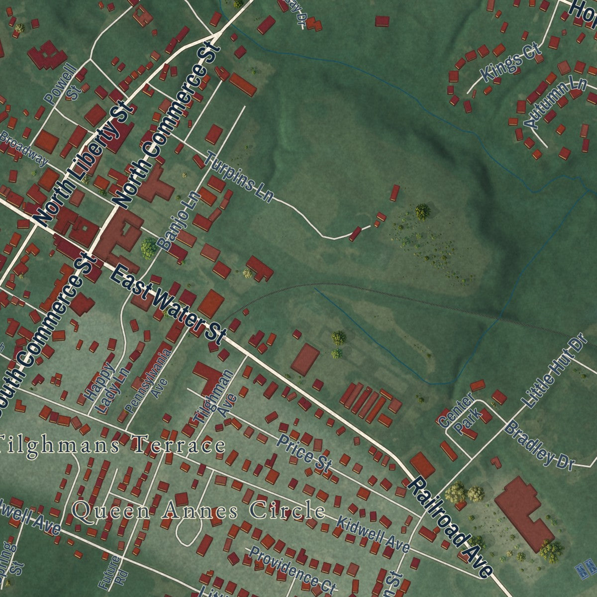 Close-up of the map of Centreville, Maryland print showing street and building detail