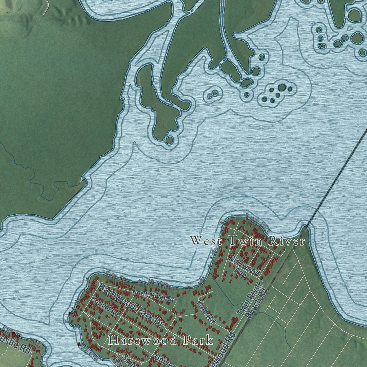 Close-up of the map of Chase, Maryland print showing street and building detail