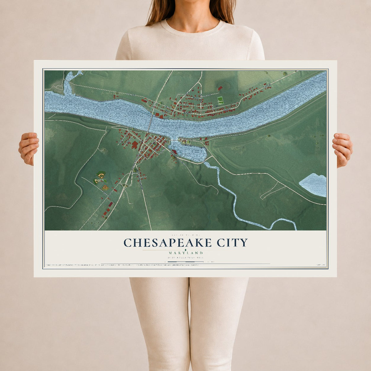 Map of Chesapeake City, Maryland, 24 x 36 inch unframed archival matte print
