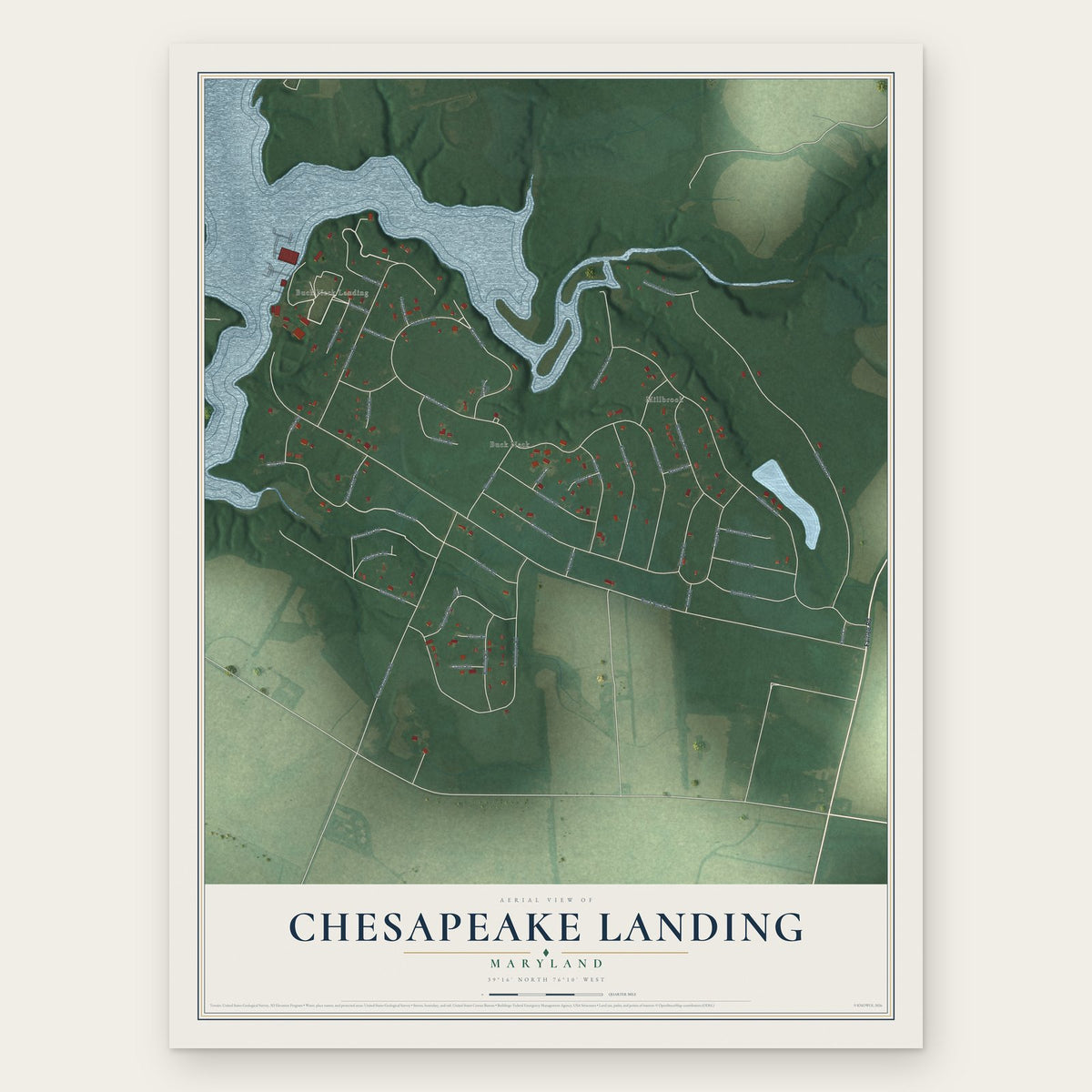 Chesapeake Landing, Maryland map print, the full design