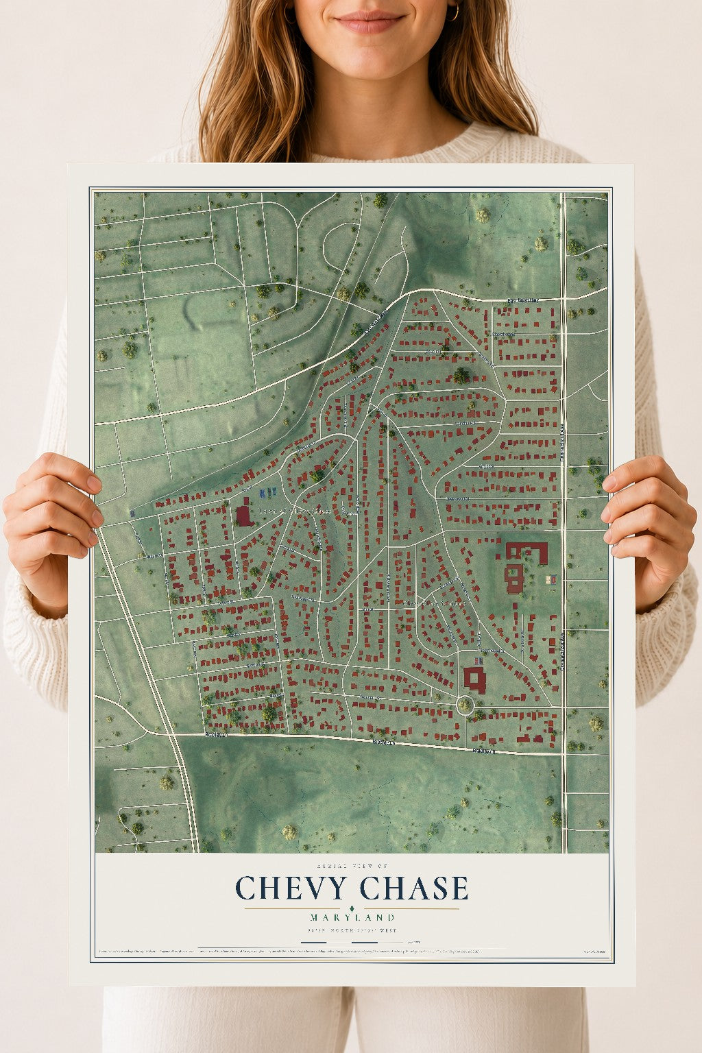 Map of Chevy Chase, Maryland, 18 x 24 inch unframed archival matte print