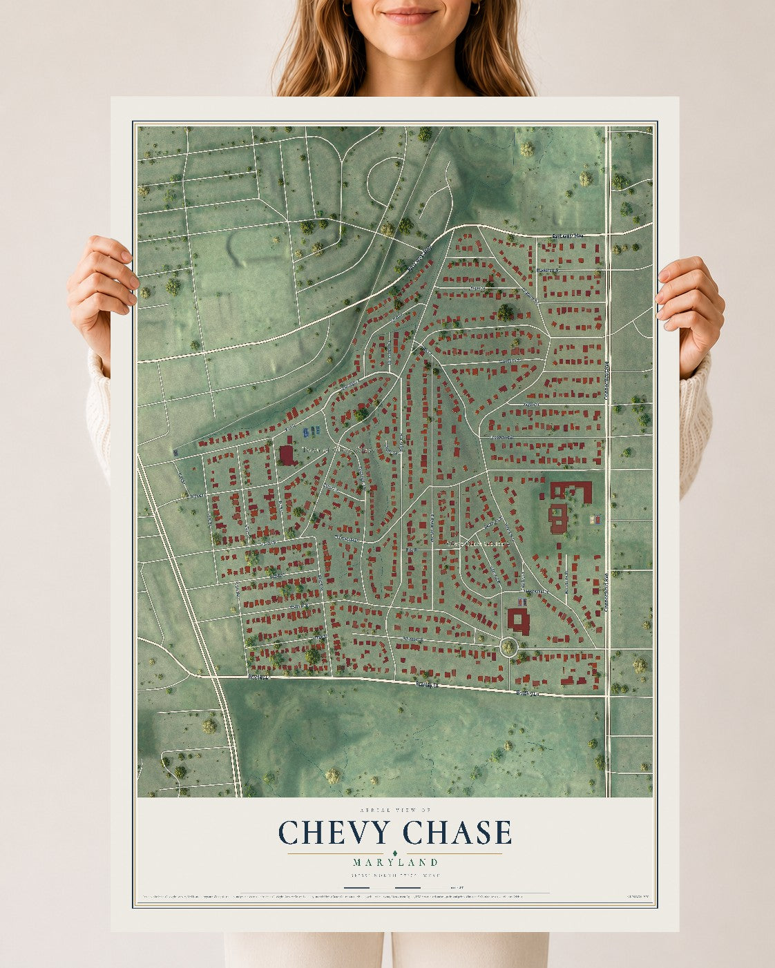Map of Chevy Chase, Maryland, 24 x 36 inch unframed archival matte print
