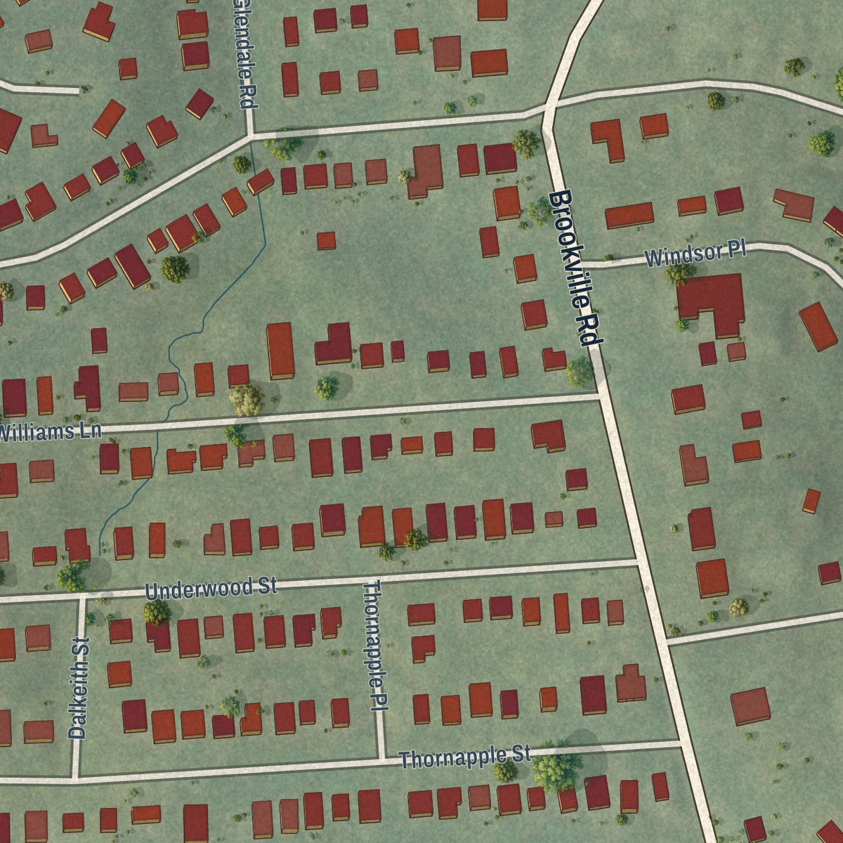 Close-up of the map of Chevy Chase Section Five, Maryland print showing street and building detail
