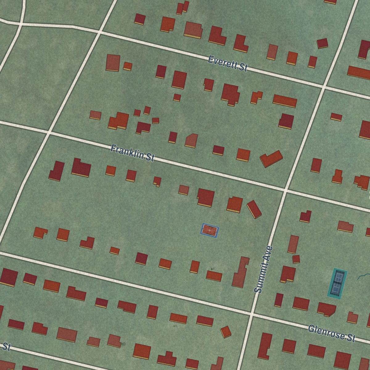 Second close-up of the map of Chevy Chase View, Maryland print showing more streets and buildings