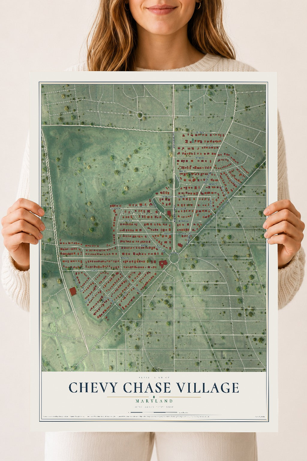 Map of Chevy Chase Village, Maryland, 18 x 24 inch unframed archival matte print