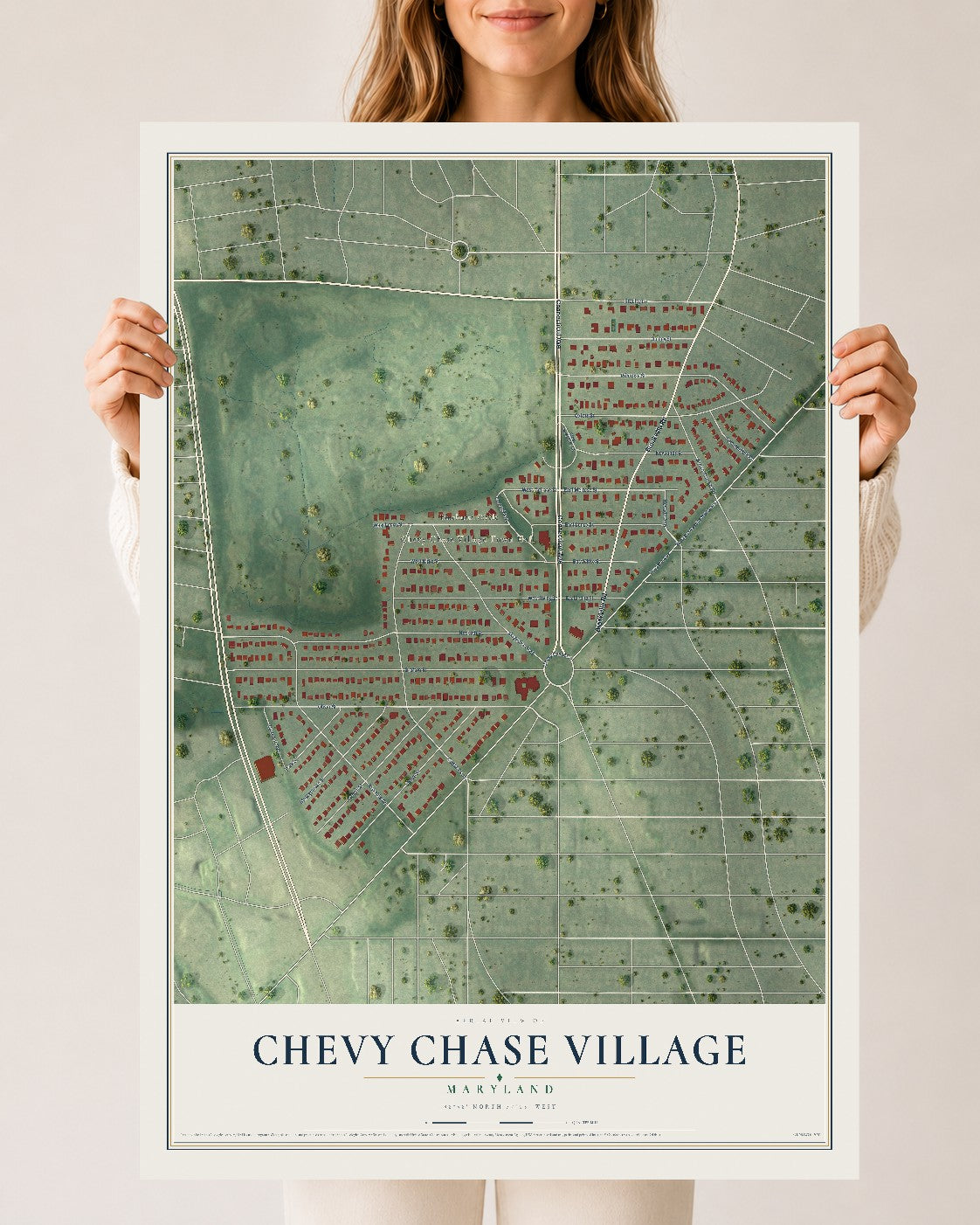 Map of Chevy Chase Village, Maryland, 24 x 36 inch unframed archival matte print