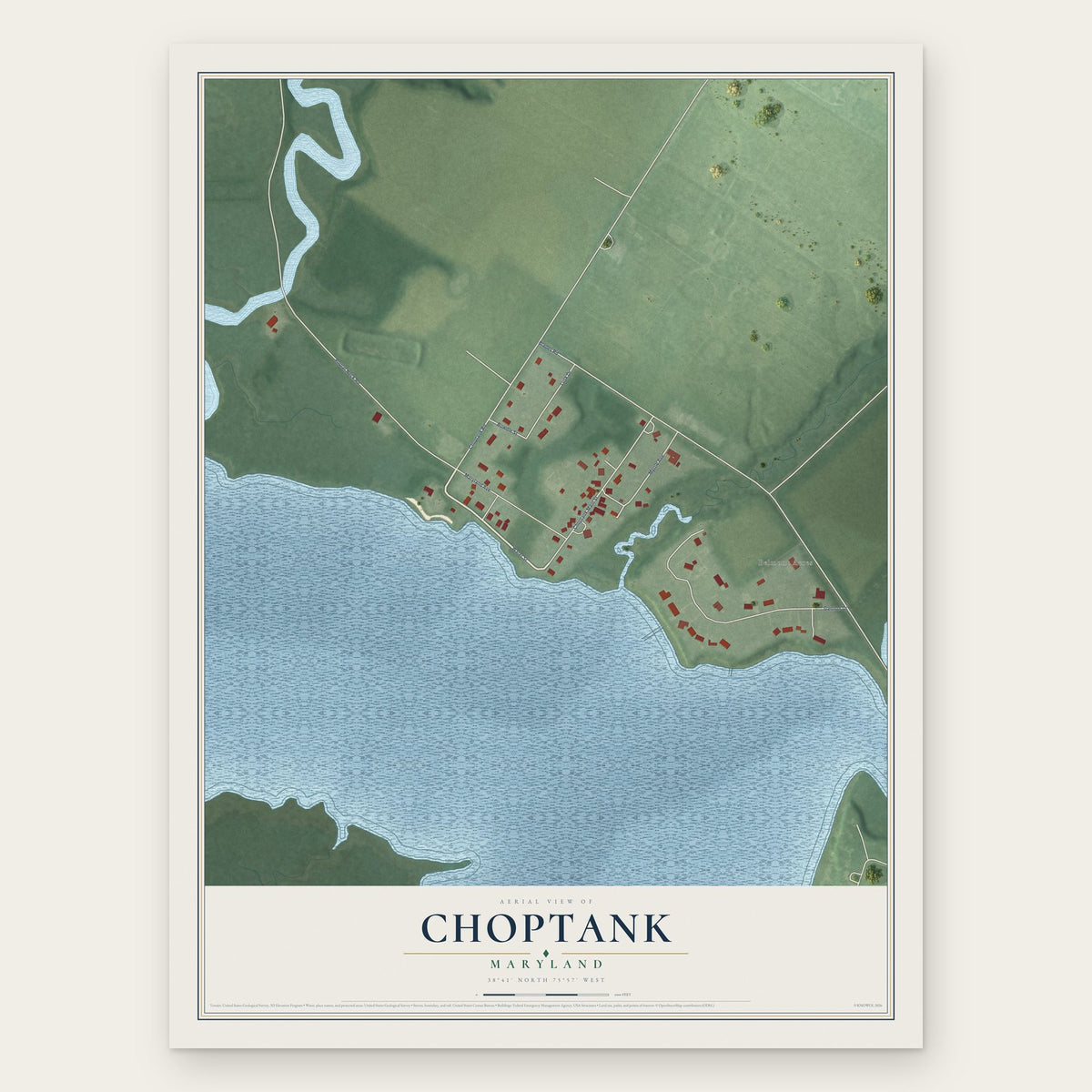 Choptank, Maryland map print, the full design
