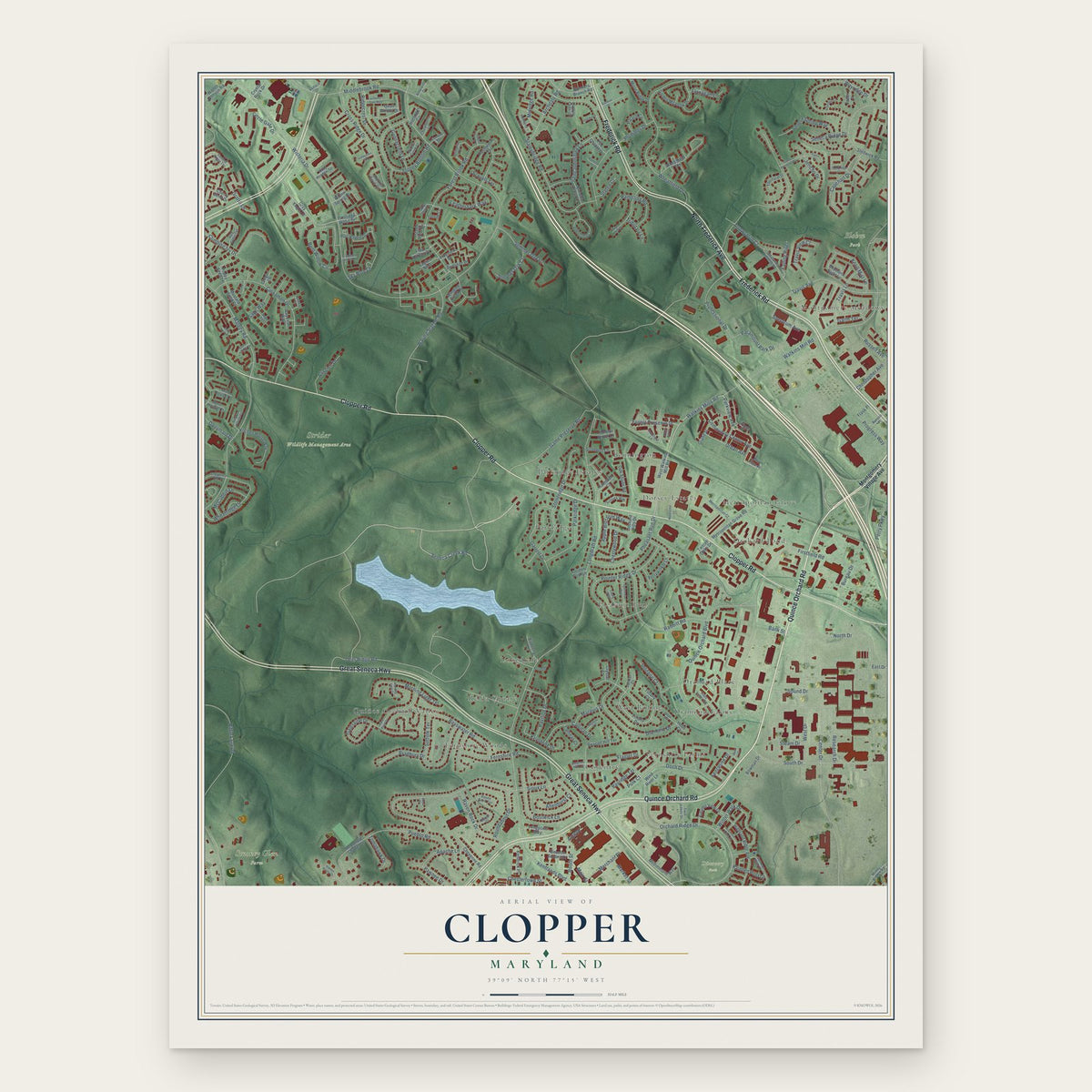 Clopper, Maryland map print, the full design