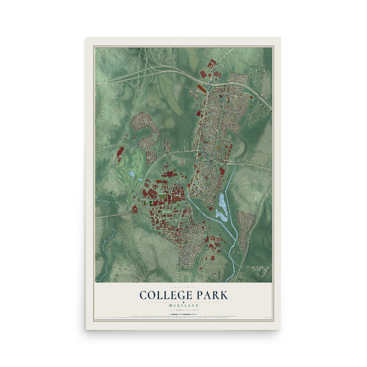Map of College Park, Maryland, 12 x 18 inch unframed archival matte print