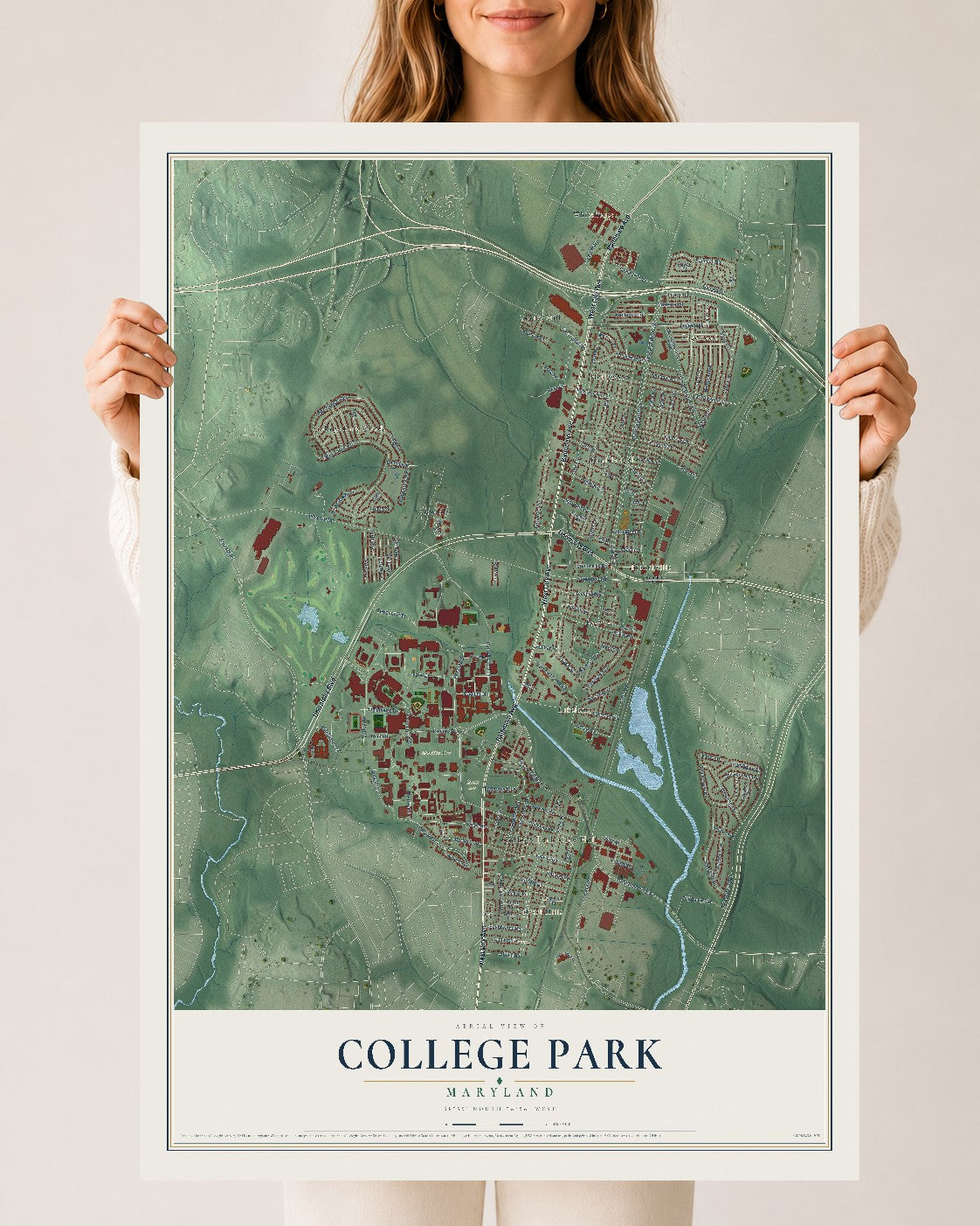 Map of College Park, Maryland, 24 x 36 inch unframed archival matte print