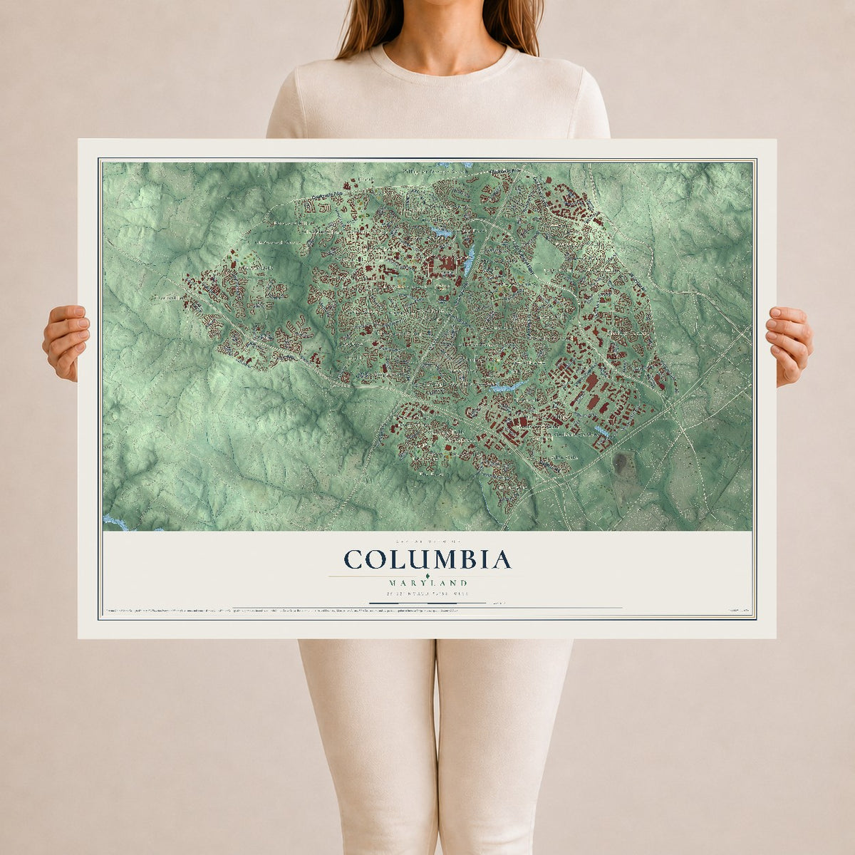 Map of Columbia, Maryland, 24 x 36 inch unframed archival matte print