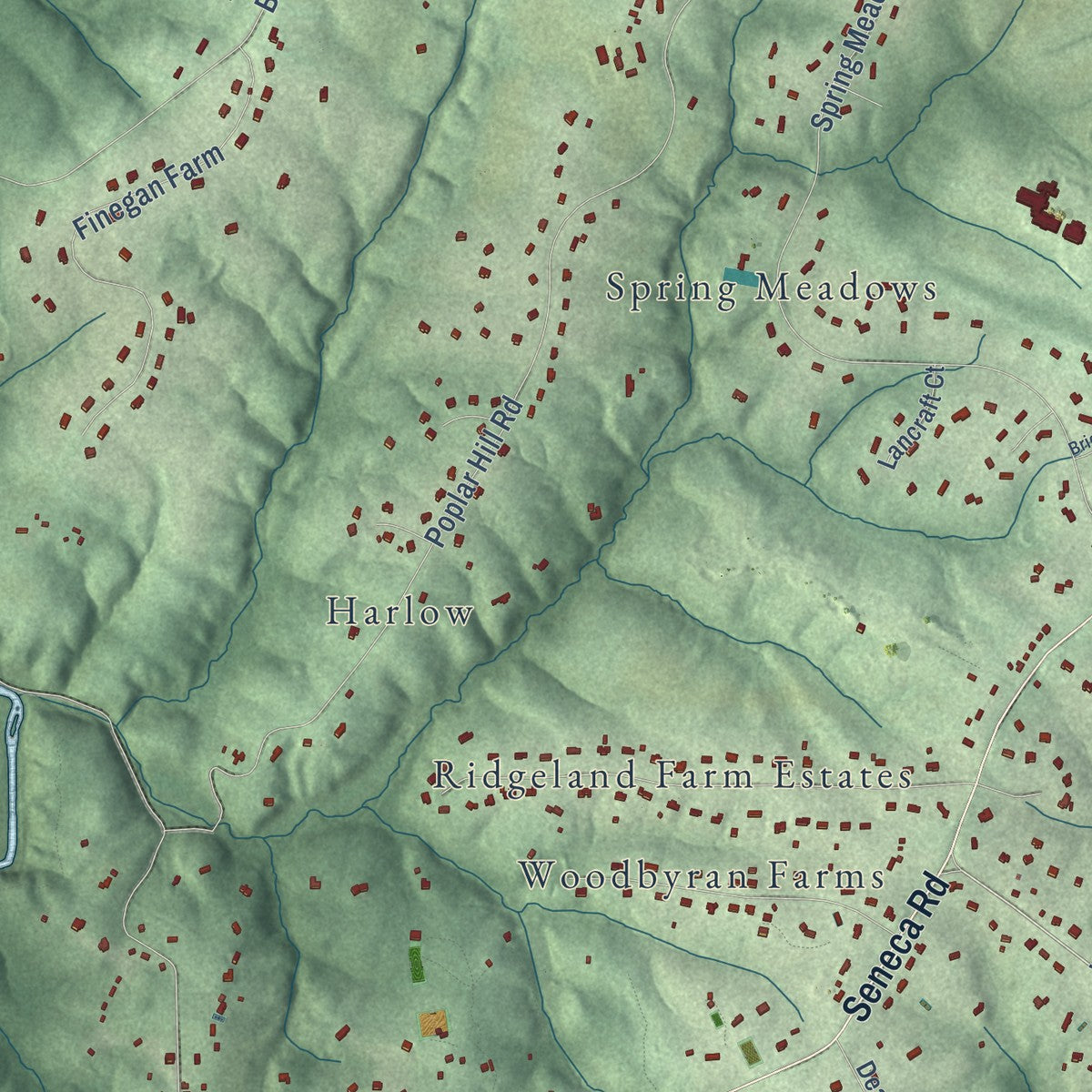 Second close-up of the map of Darnestown, Maryland print showing more streets and buildings