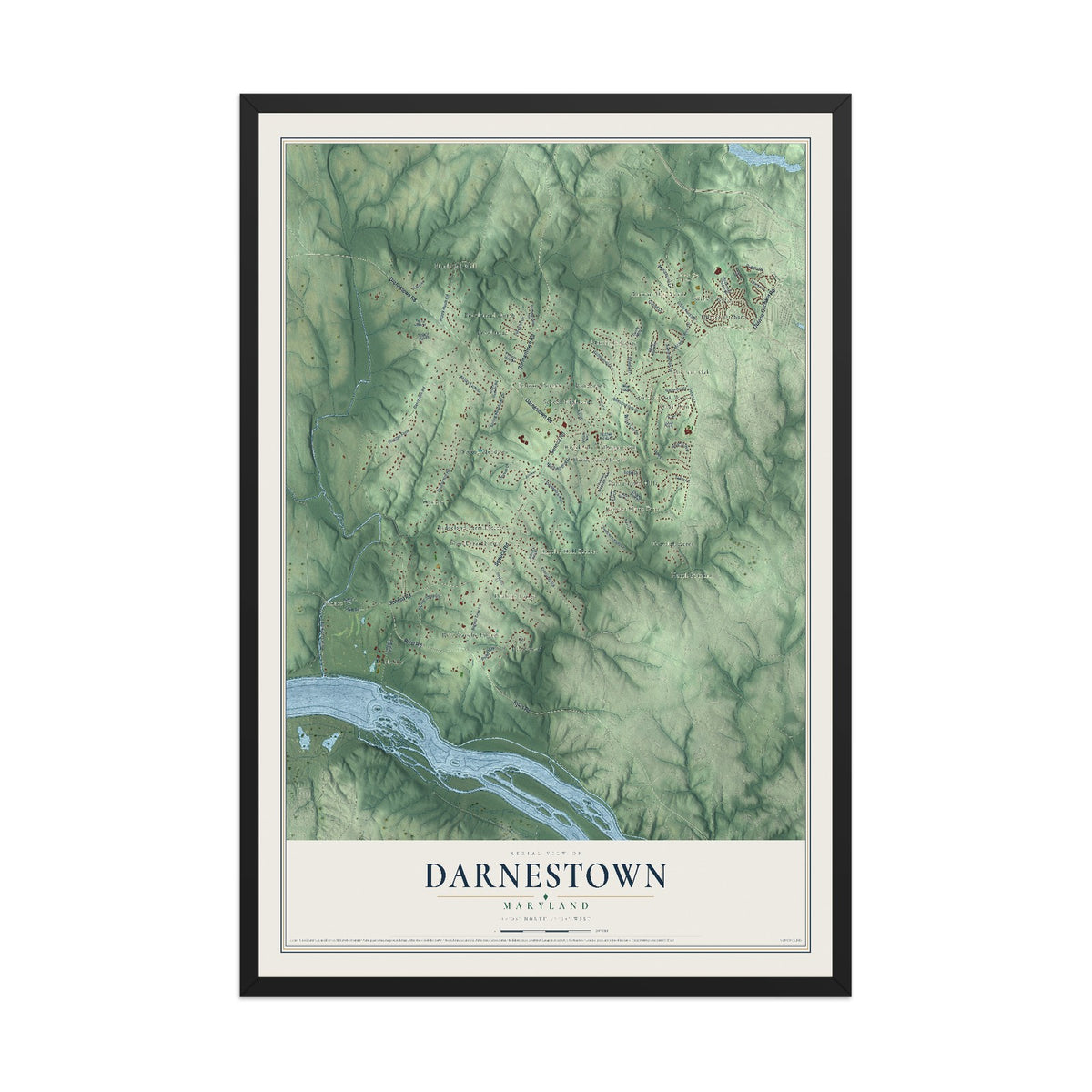 Map of Darnestown, Maryland, 12 x 18 inch print in a black wood frame