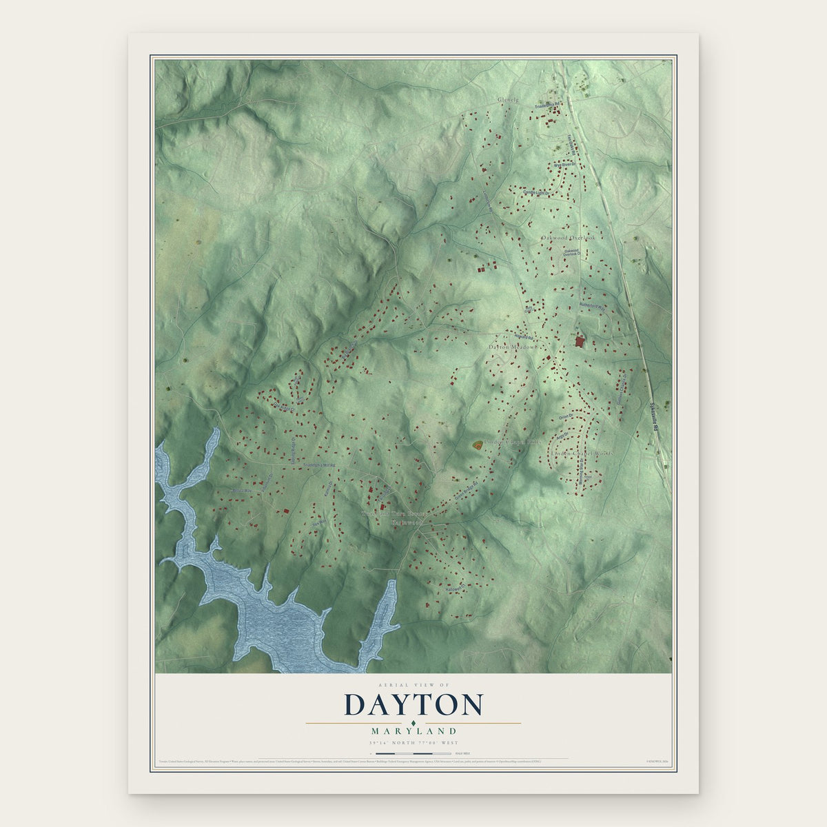 Dayton, Maryland map print, the full design