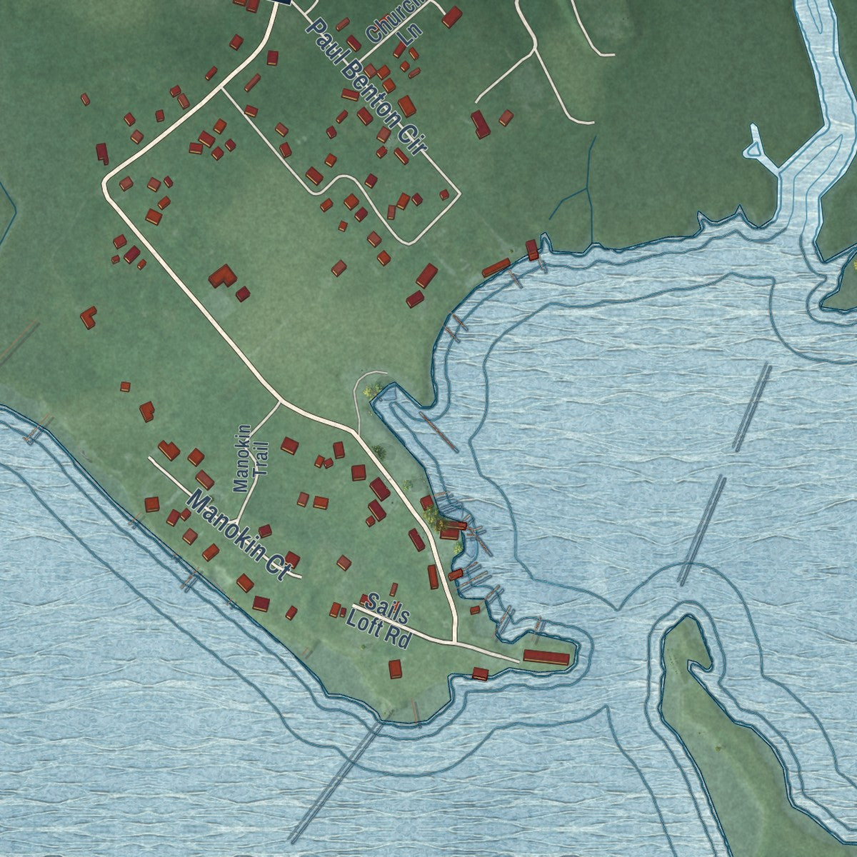 Close-up of the map of Deal Island, Maryland print showing street and building detail