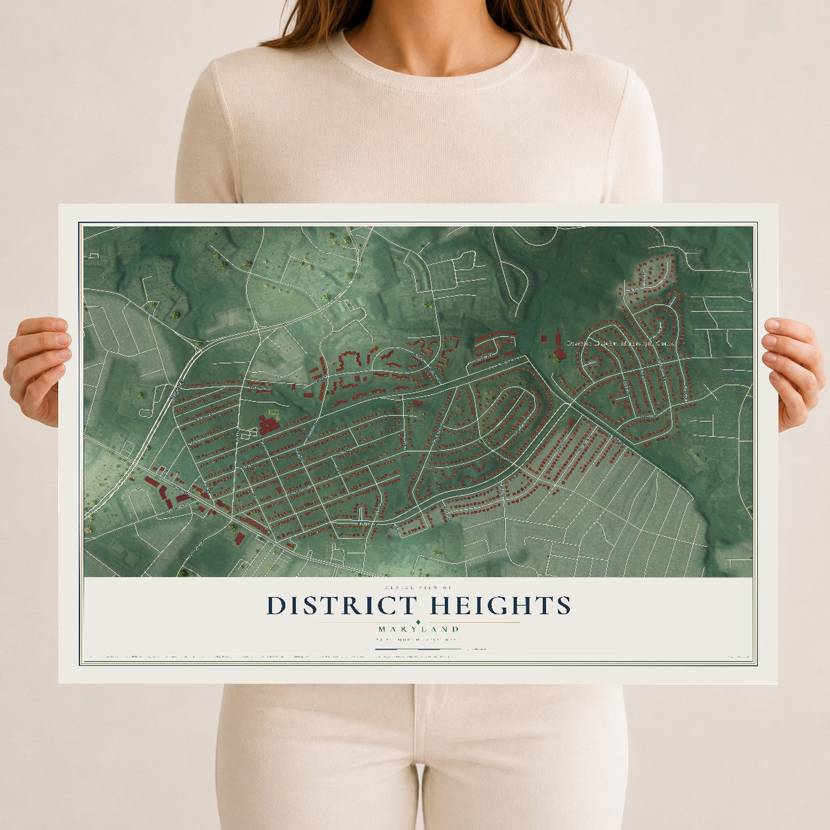 Map of District Heights, Maryland, 12 x 18 inch unframed archival matte print