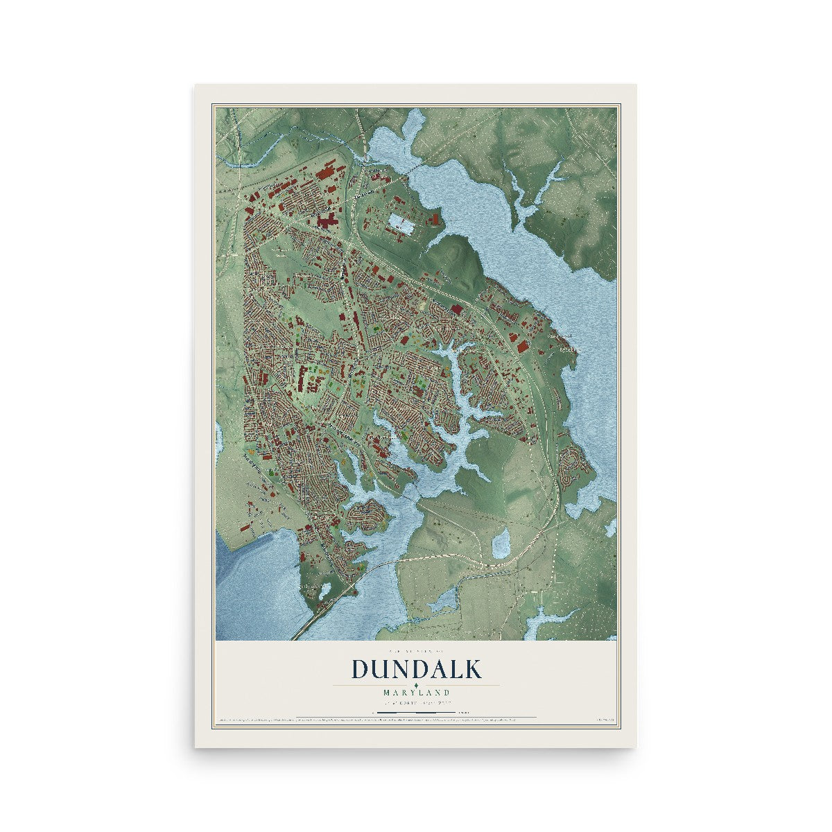 Map of Dundalk, Maryland, 12 x 18 inch unframed archival matte print