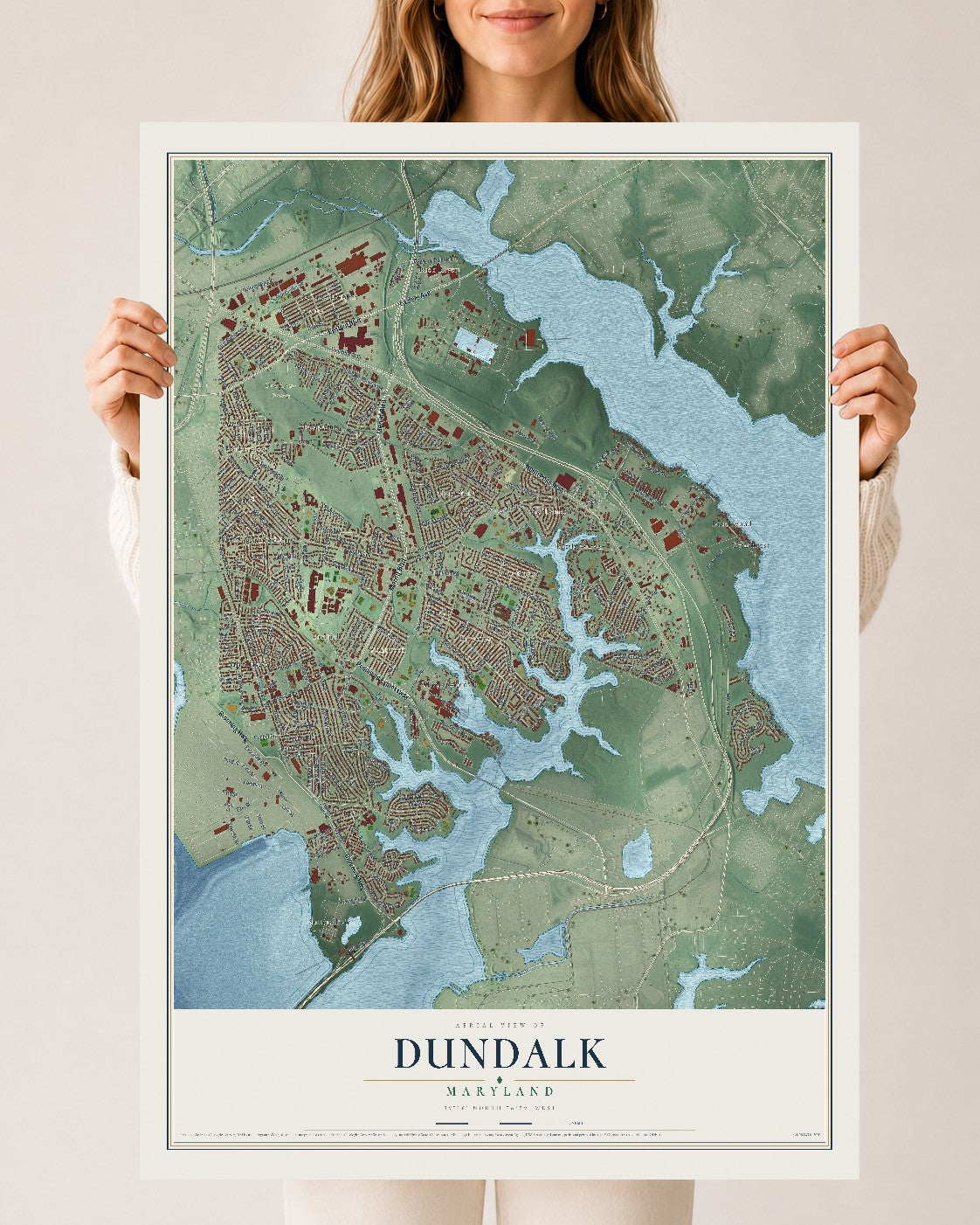 Map of Dundalk, Maryland, 24 x 36 inch unframed archival matte print