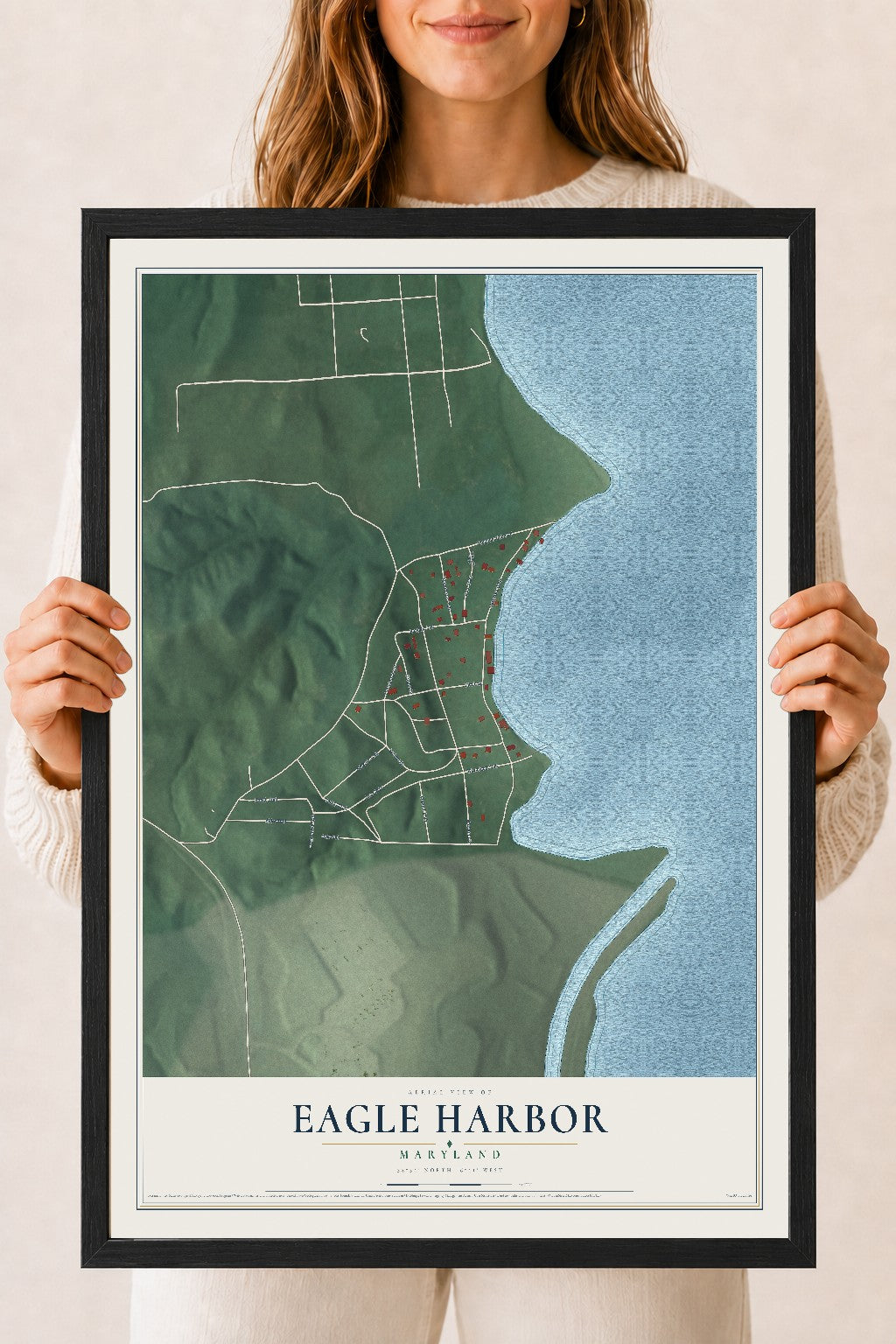 Map of Eagle Harbor, Maryland, 18 x 24 inch print in a black wood frame