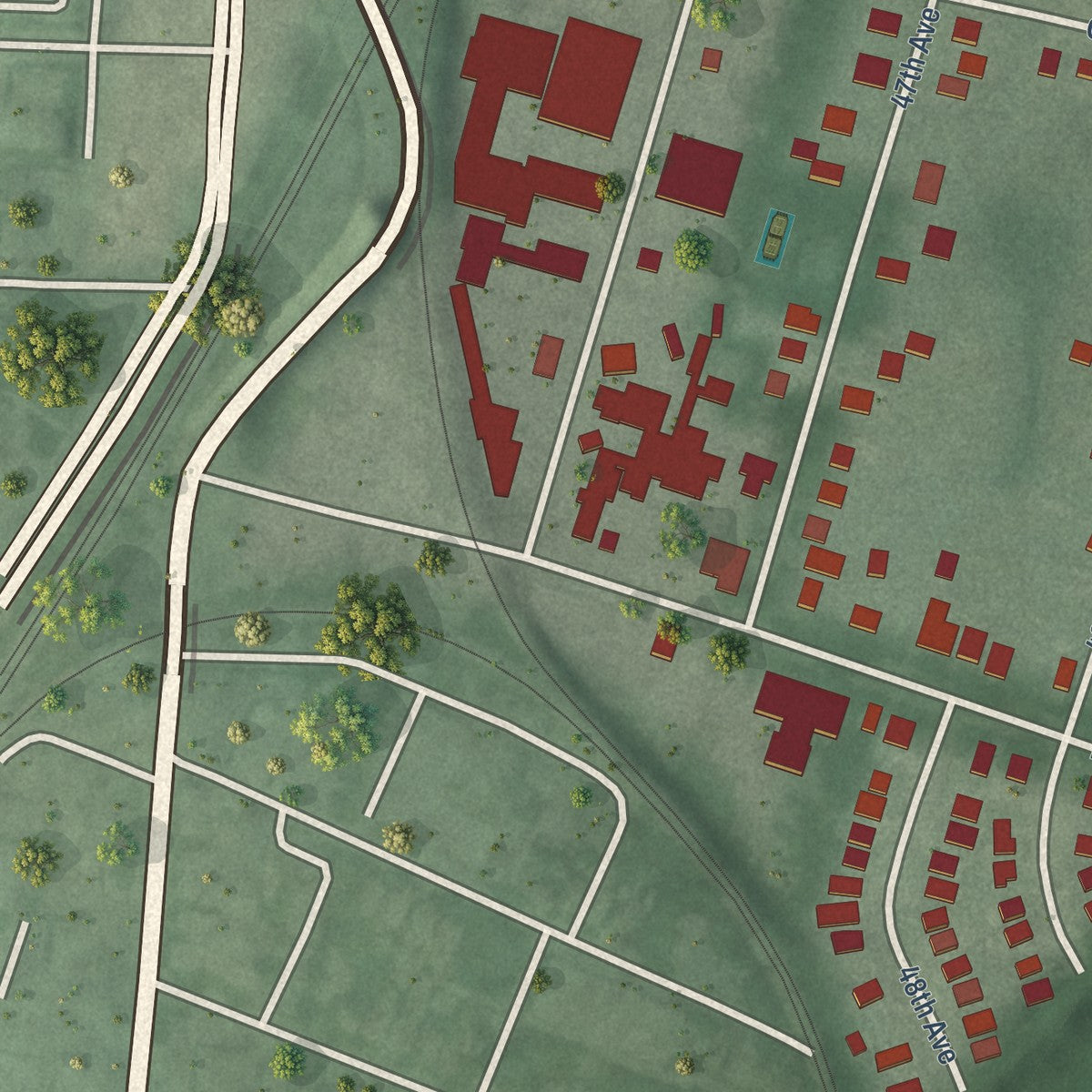 Close-up of the map of Edmonston, Maryland print showing street and building detail