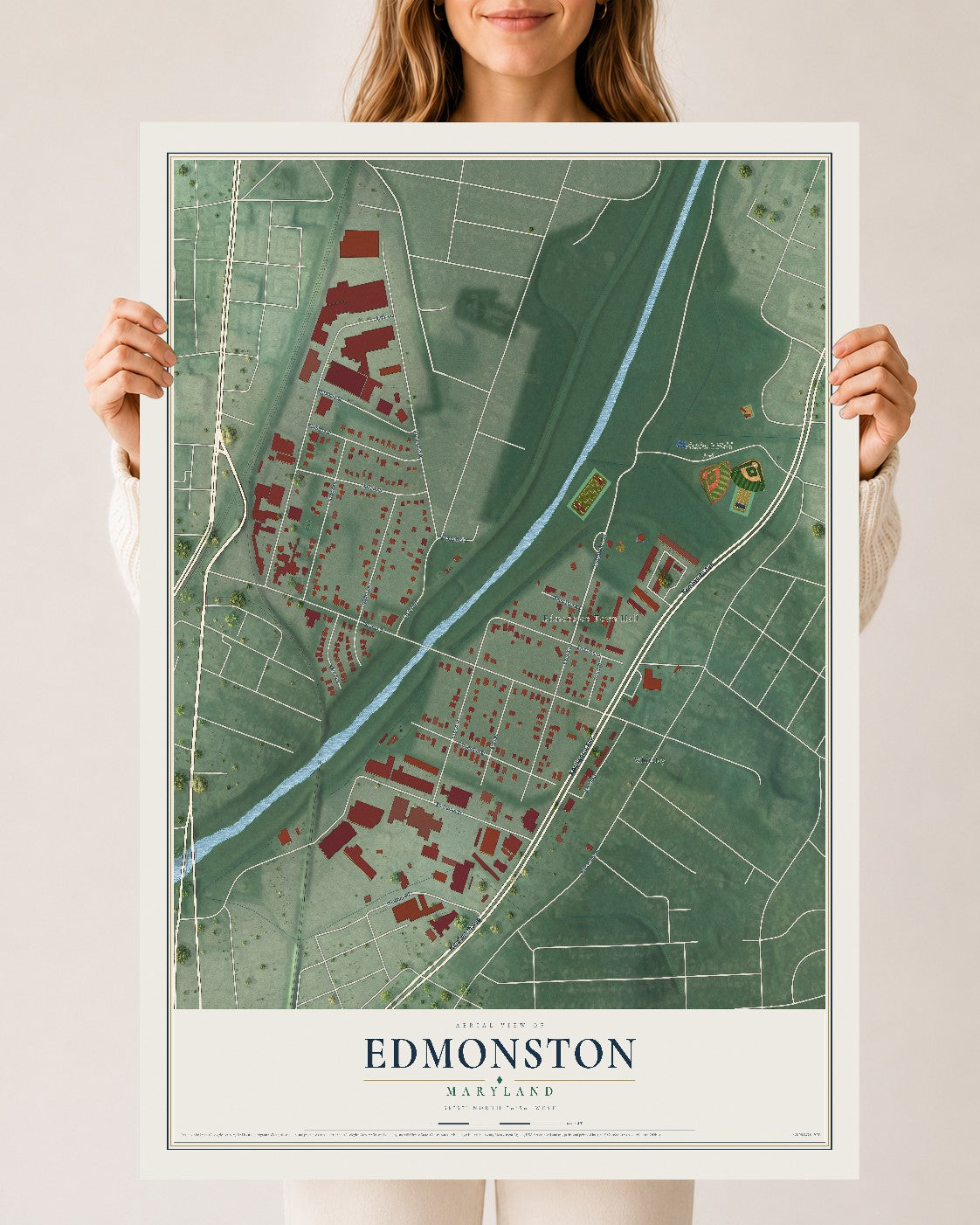 Map of Edmonston, Maryland, 24 x 36 inch unframed archival matte print
