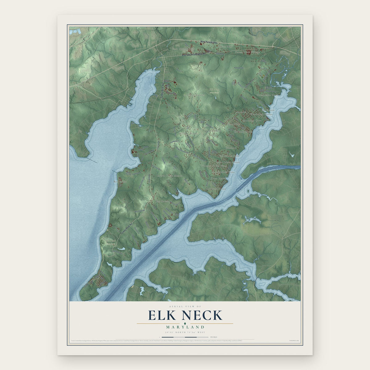 Elk Neck, Maryland map print, the full design