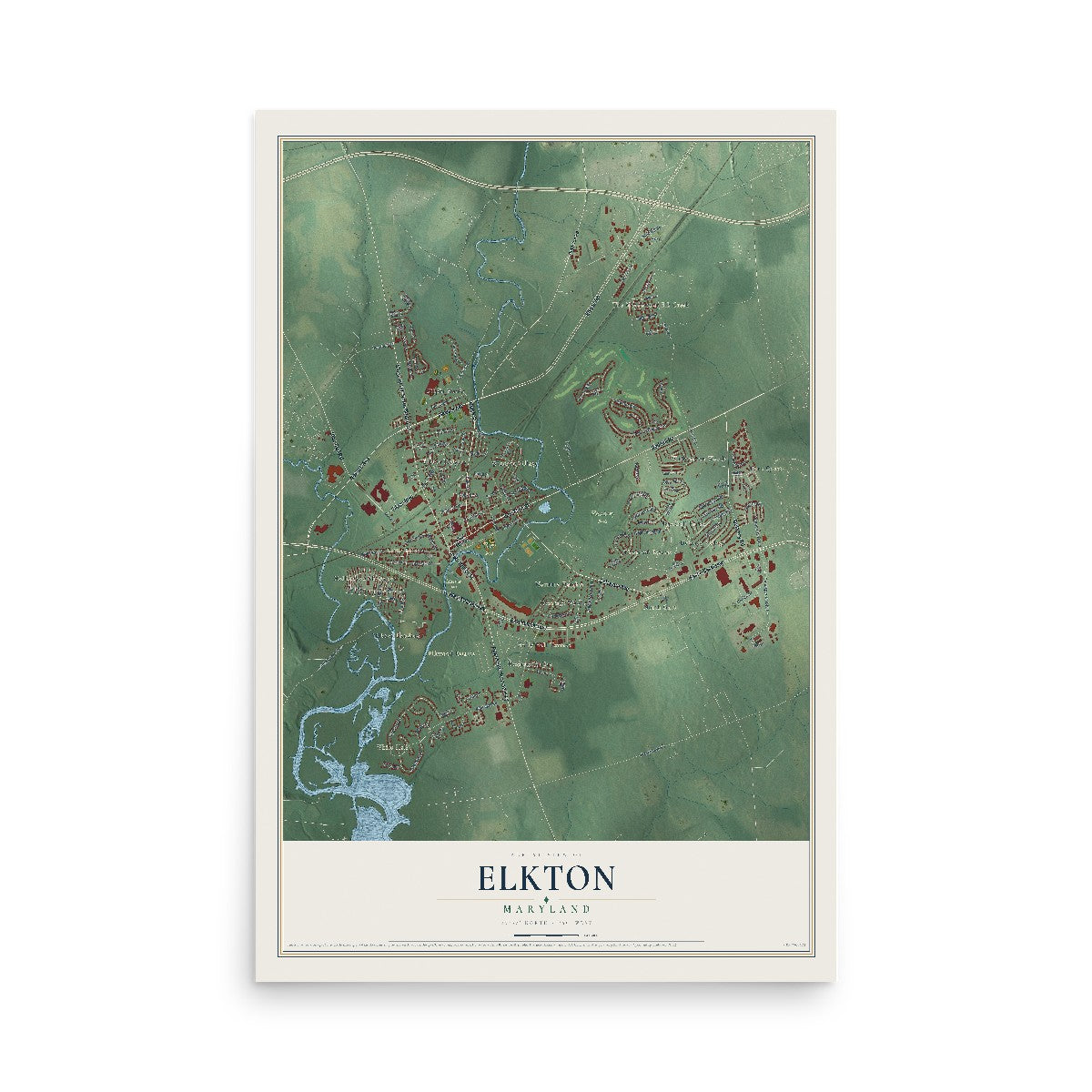 Map of Elkton, Maryland, 12 x 18 inch unframed archival matte print