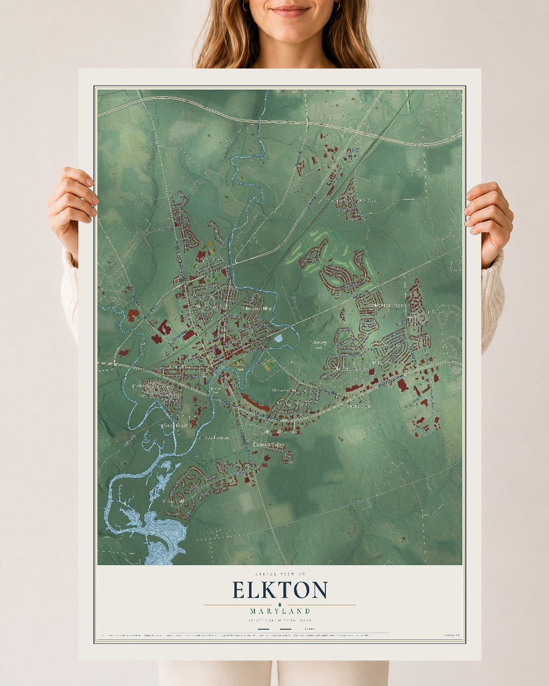 Map of Elkton, Maryland, 24 x 36 inch unframed archival matte print