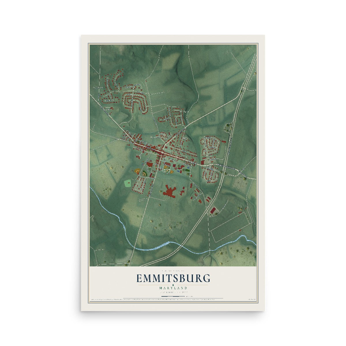 Map of Emmitsburg, Maryland, 12 x 18 inch unframed archival matte print