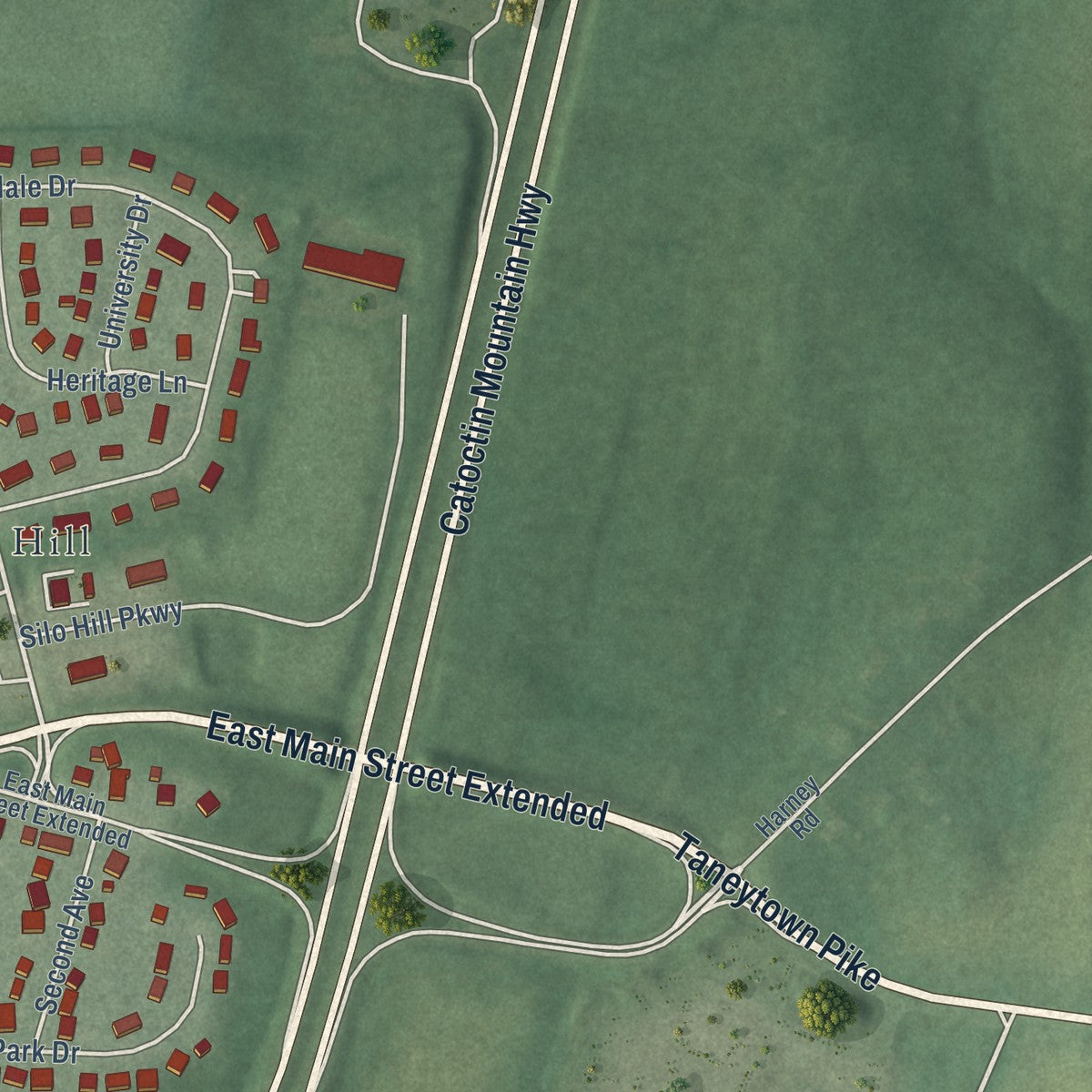 Second close-up of the map of Emmitsburg, Maryland print showing more streets and buildings