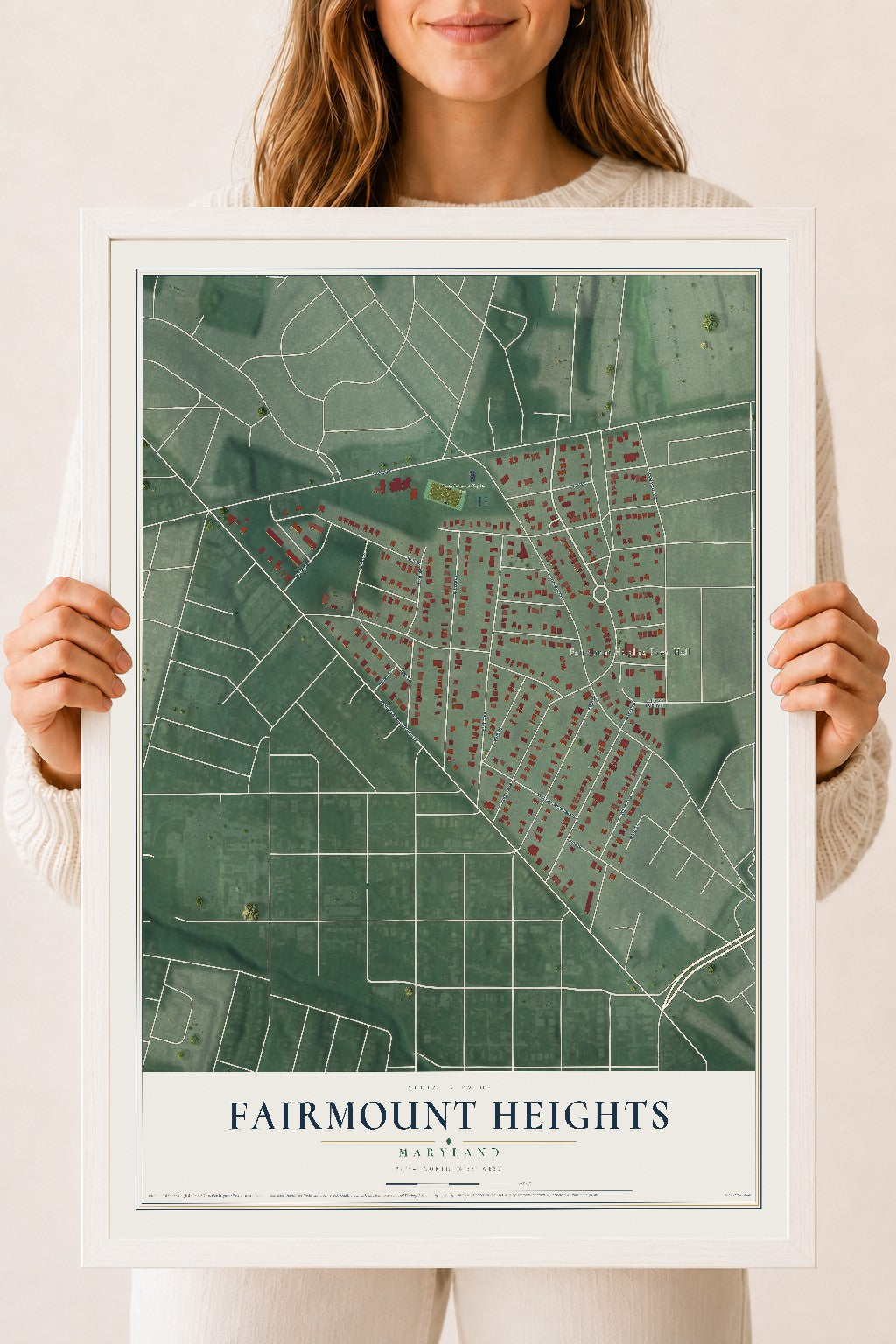 Map of Fairmount Heights, Maryland, 18 x 24 inch print in a white wood frame