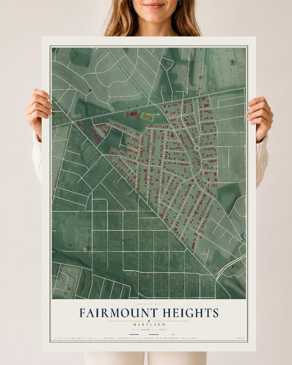 Map of Fairmount Heights, Maryland, 24 x 36 inch unframed archival matte print