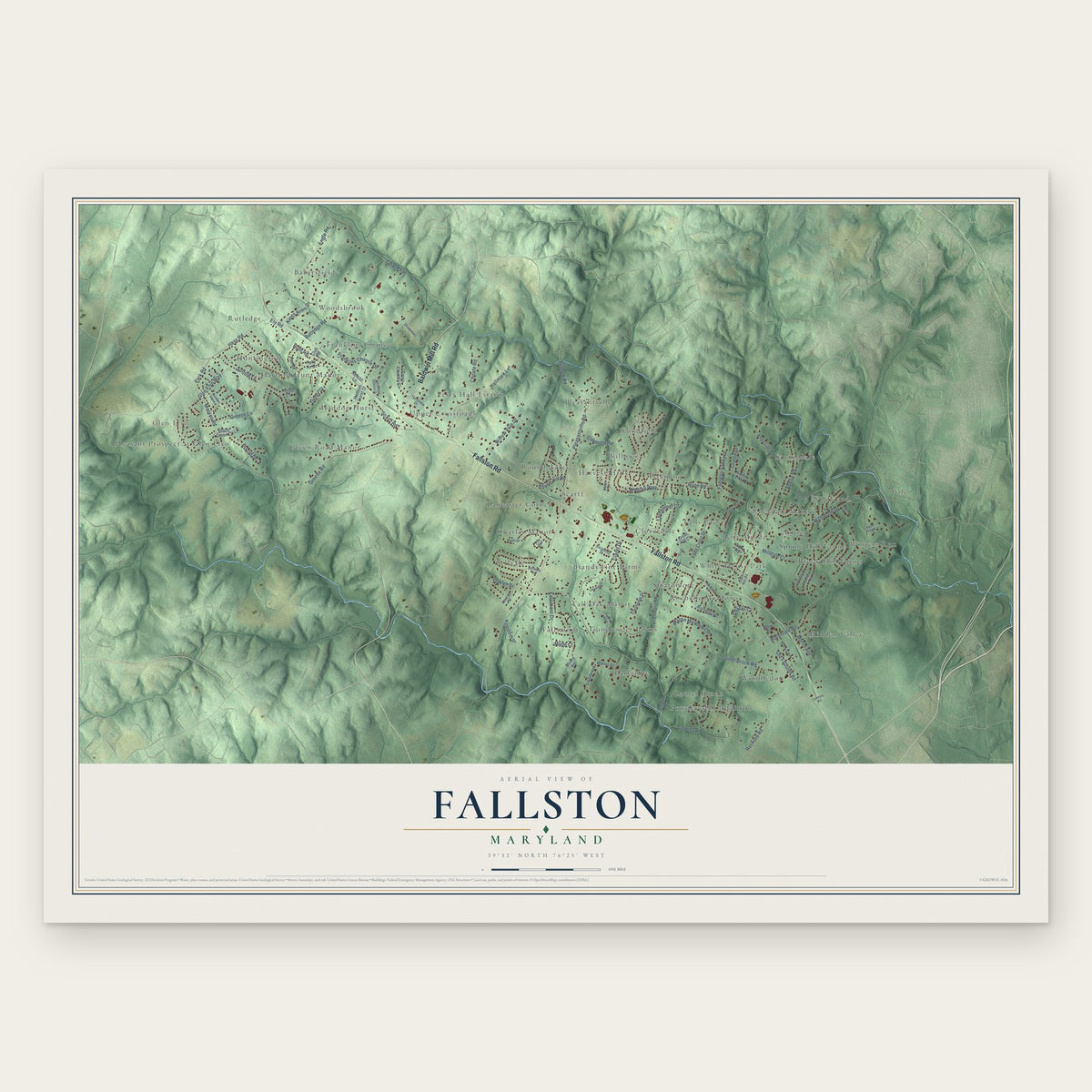 Fallston, Maryland map print, the full design