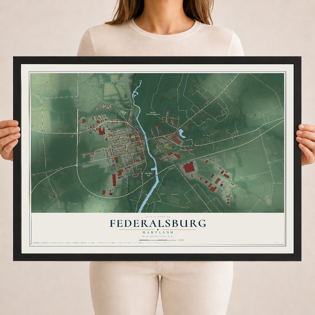 Map of Federalsburg, Maryland, 18 x 24 inch print in a black wood frame