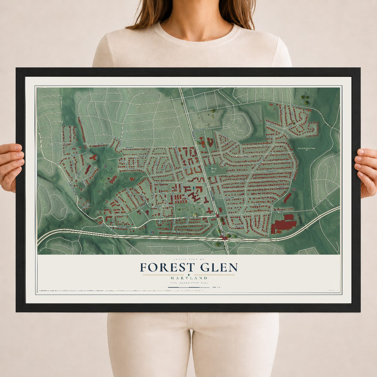 Map of Forest Glen, Maryland, 18 x 24 inch print in a black wood frame