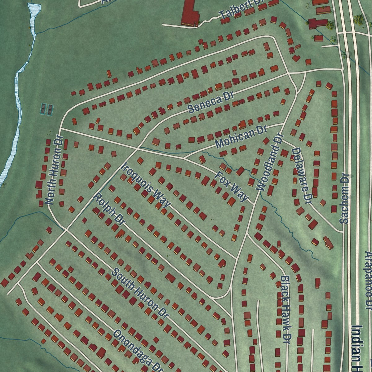 Second close-up of the map of Forest Heights, Maryland print showing more streets and buildings