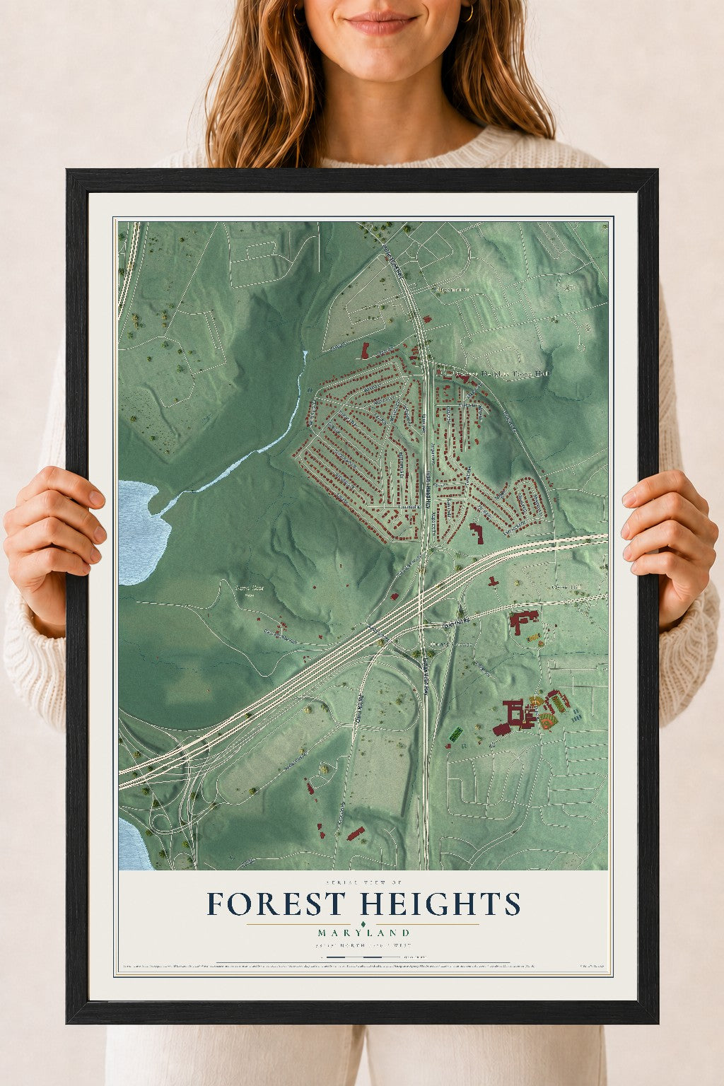 Map of Forest Heights, Maryland, 18 x 24 inch print in a black wood frame