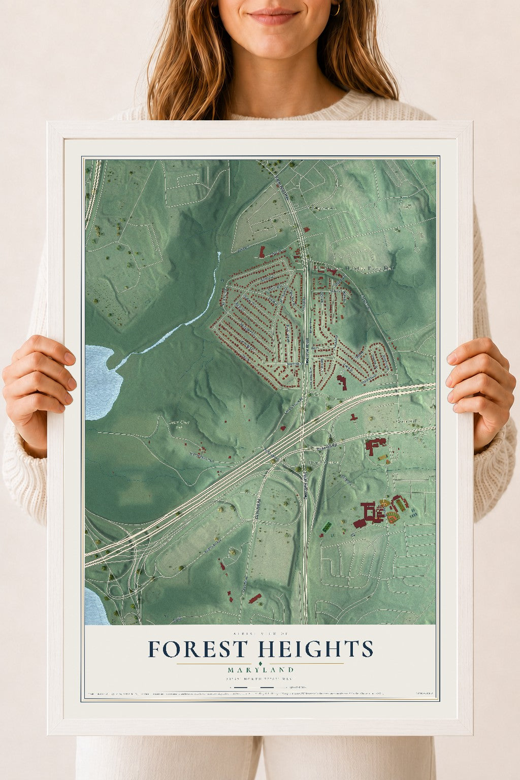Map of Forest Heights, Maryland, 18 x 24 inch print in a white wood frame