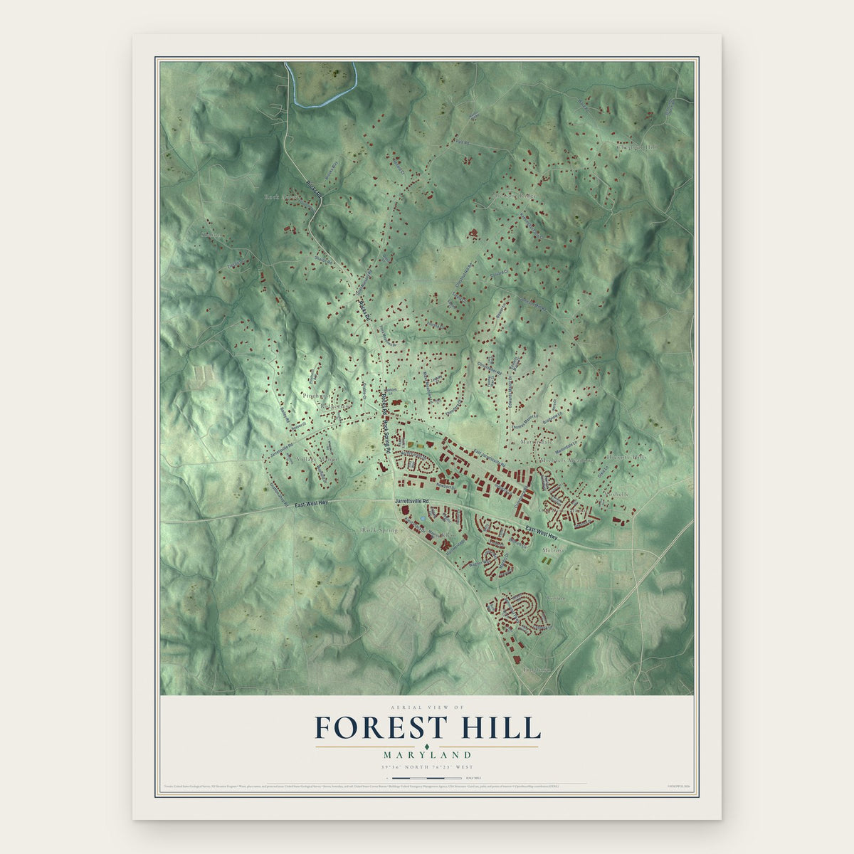Forest Hill, Maryland map print, the full design