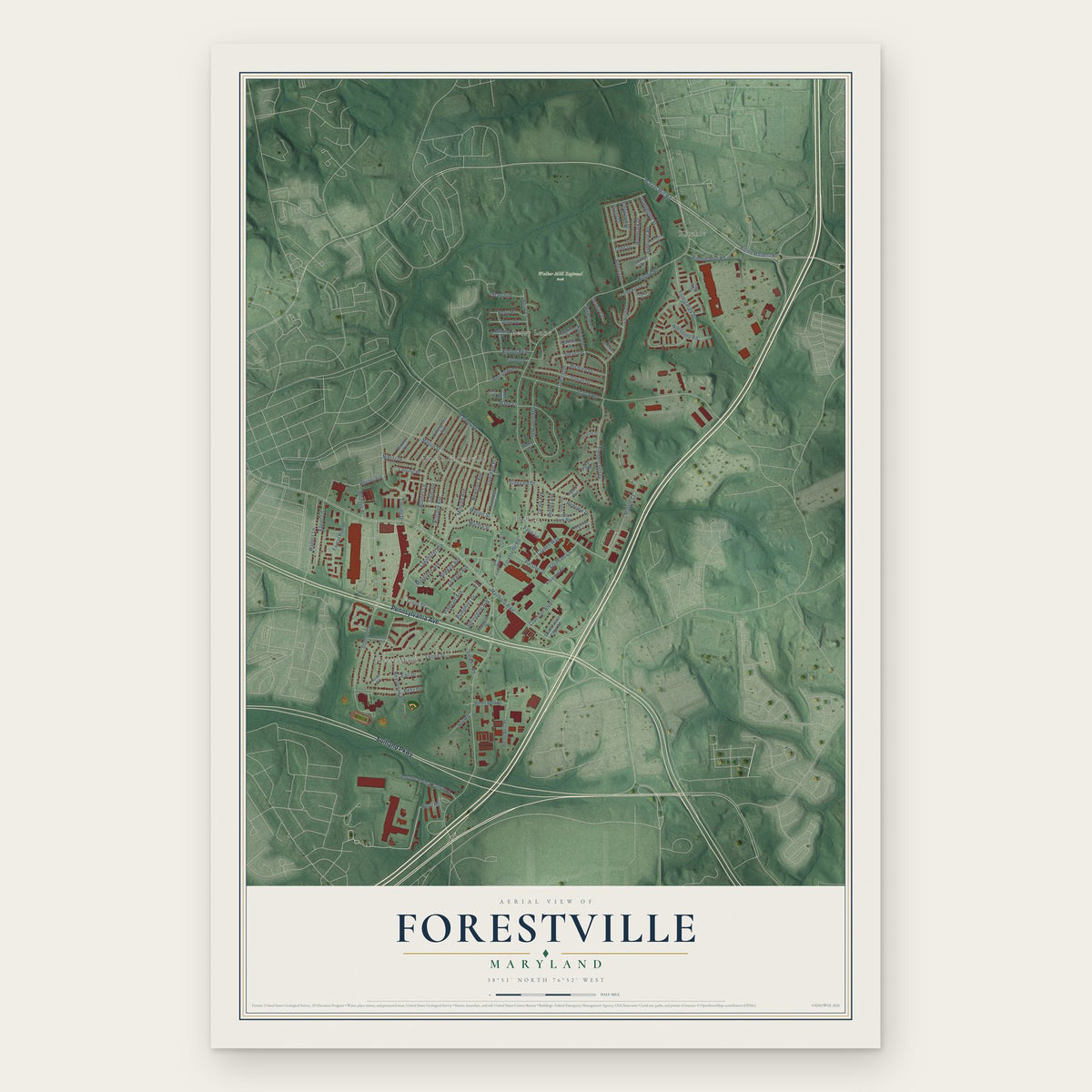 Forestville, Maryland map print, the full design