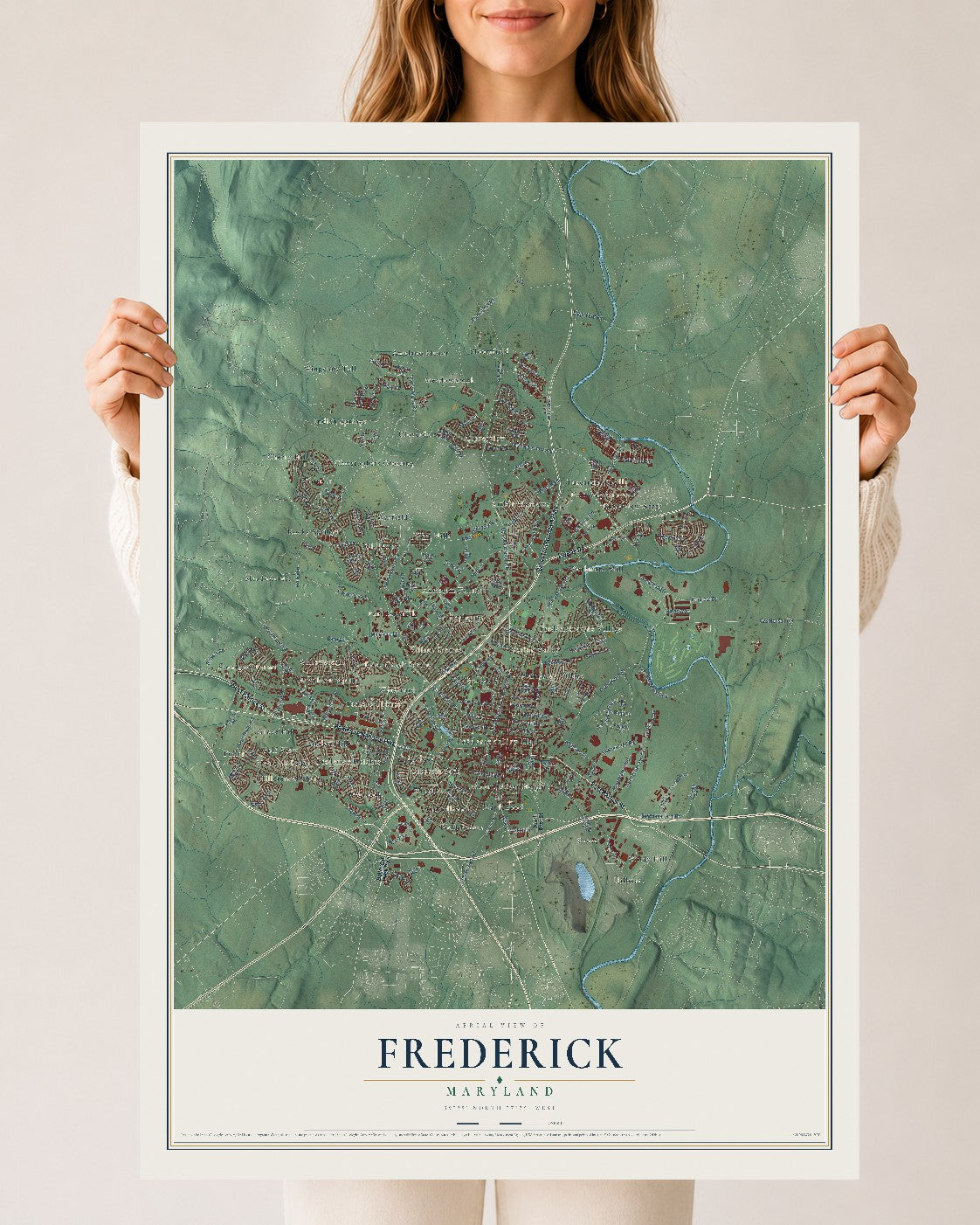 Map of Frederick, Maryland, 24 x 36 inch unframed archival matte print
