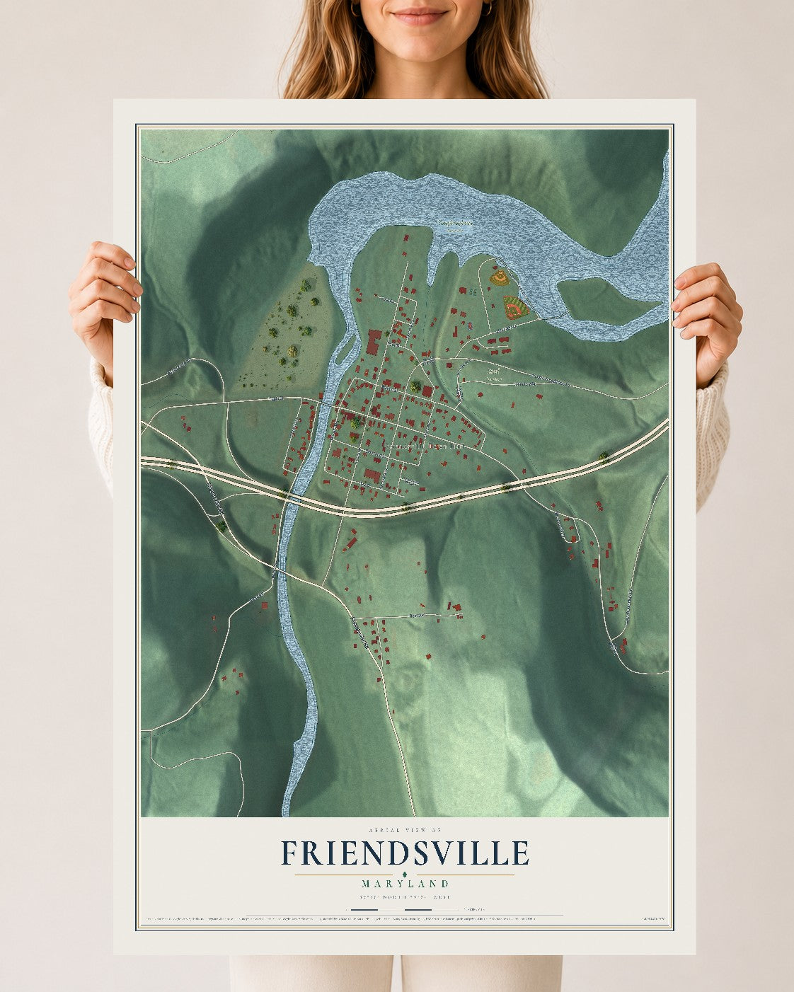 Map of Friendsville, Maryland, 24 x 36 inch unframed archival matte print